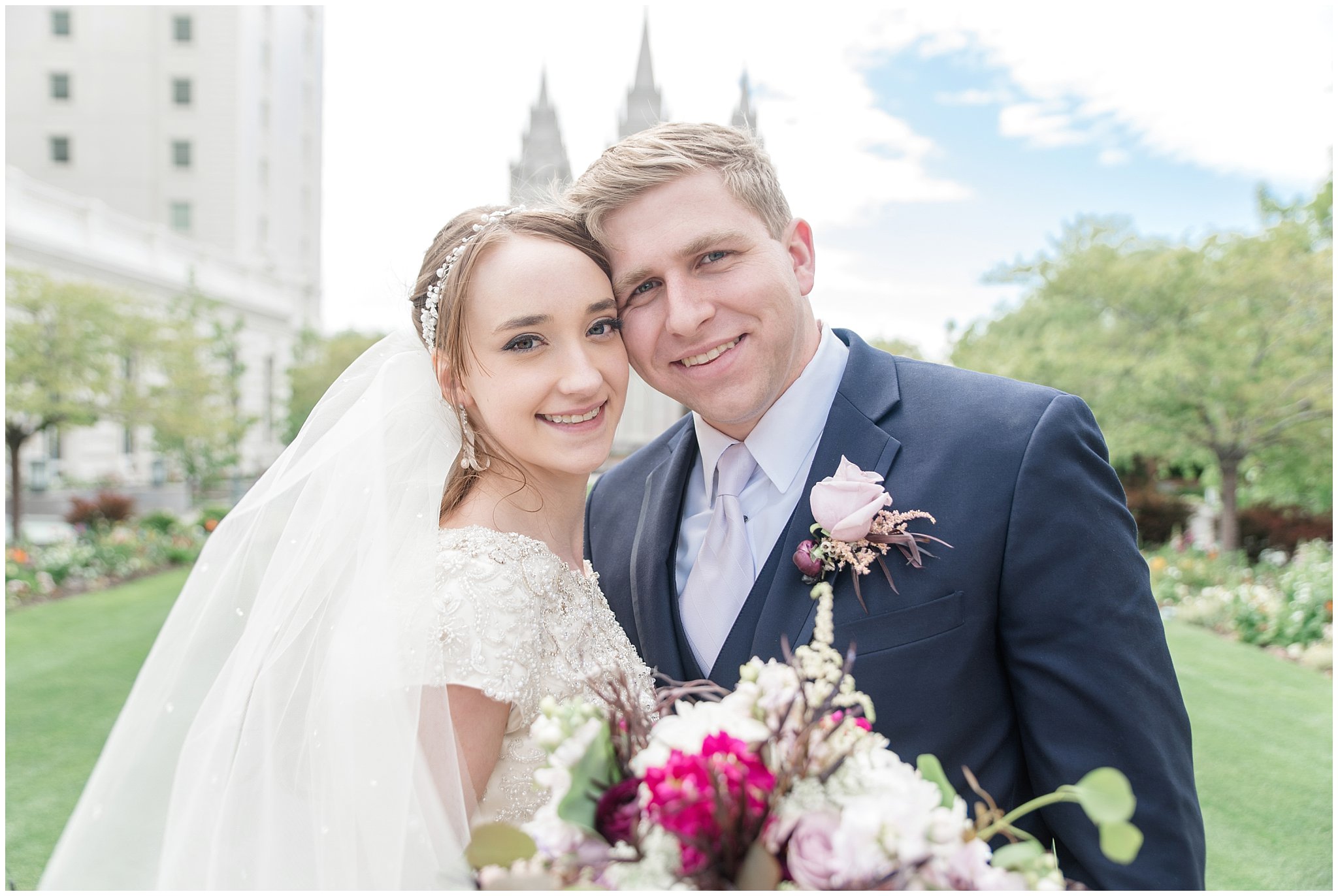 Bride and groom in front of the Salt Lake Temple | Jessie and Dallin Photography