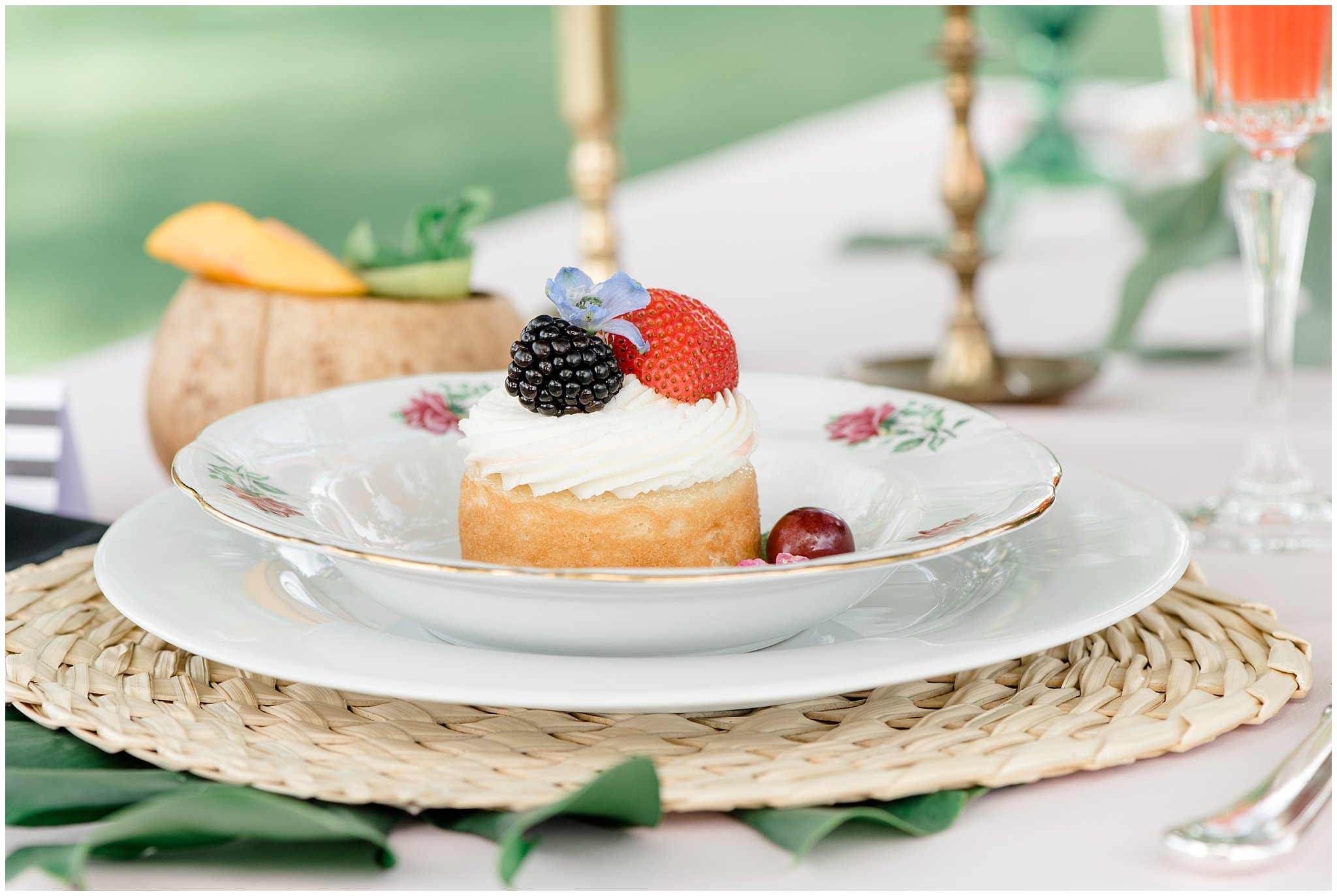 Berry cake during garden wedding | This is the Place Heritage Park | Green and Pink Garden Wedding | Jessie and Dallin Photography