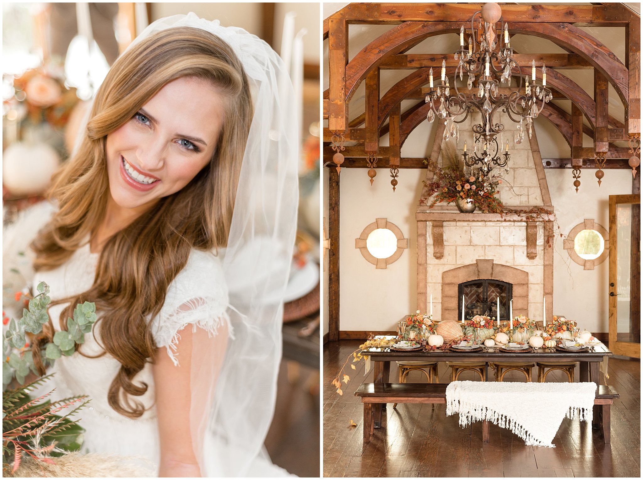Elegant fall bride in wedding dress | Wadley Farms Railroad Building | Fall Wedding Inspiration Utah | Jessie and Dallin Photography