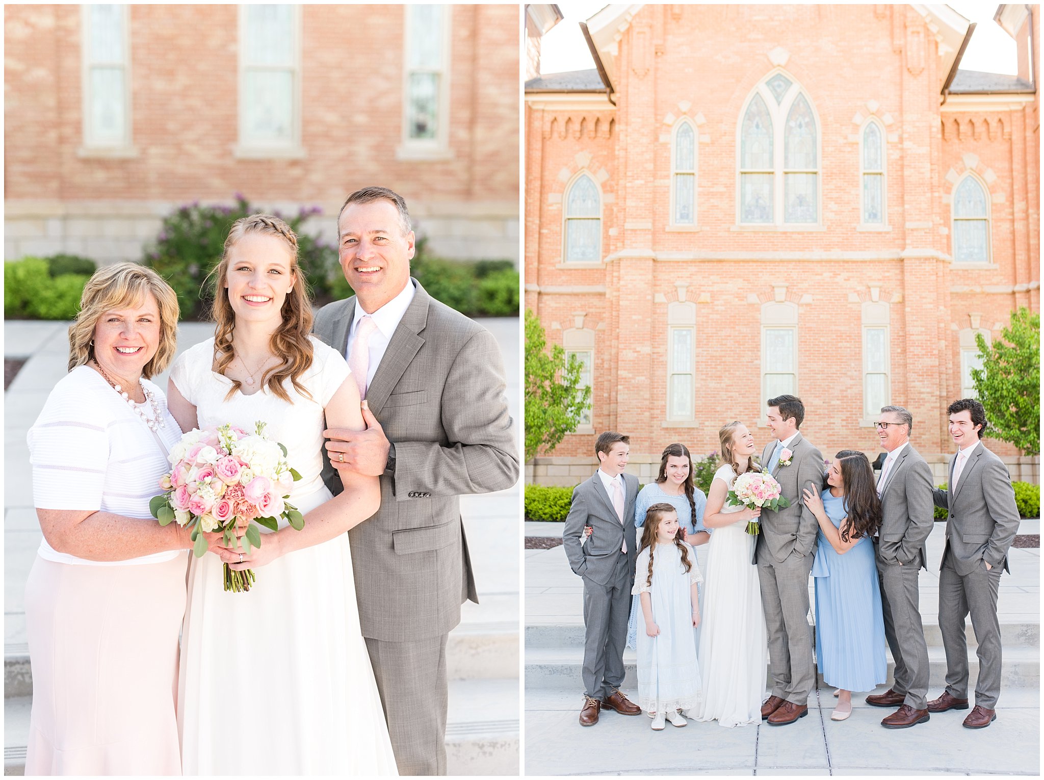 Bride and Groom with family during portraits | Spring Provo City Center Temple Wedding | Jessie and Dallin Photography