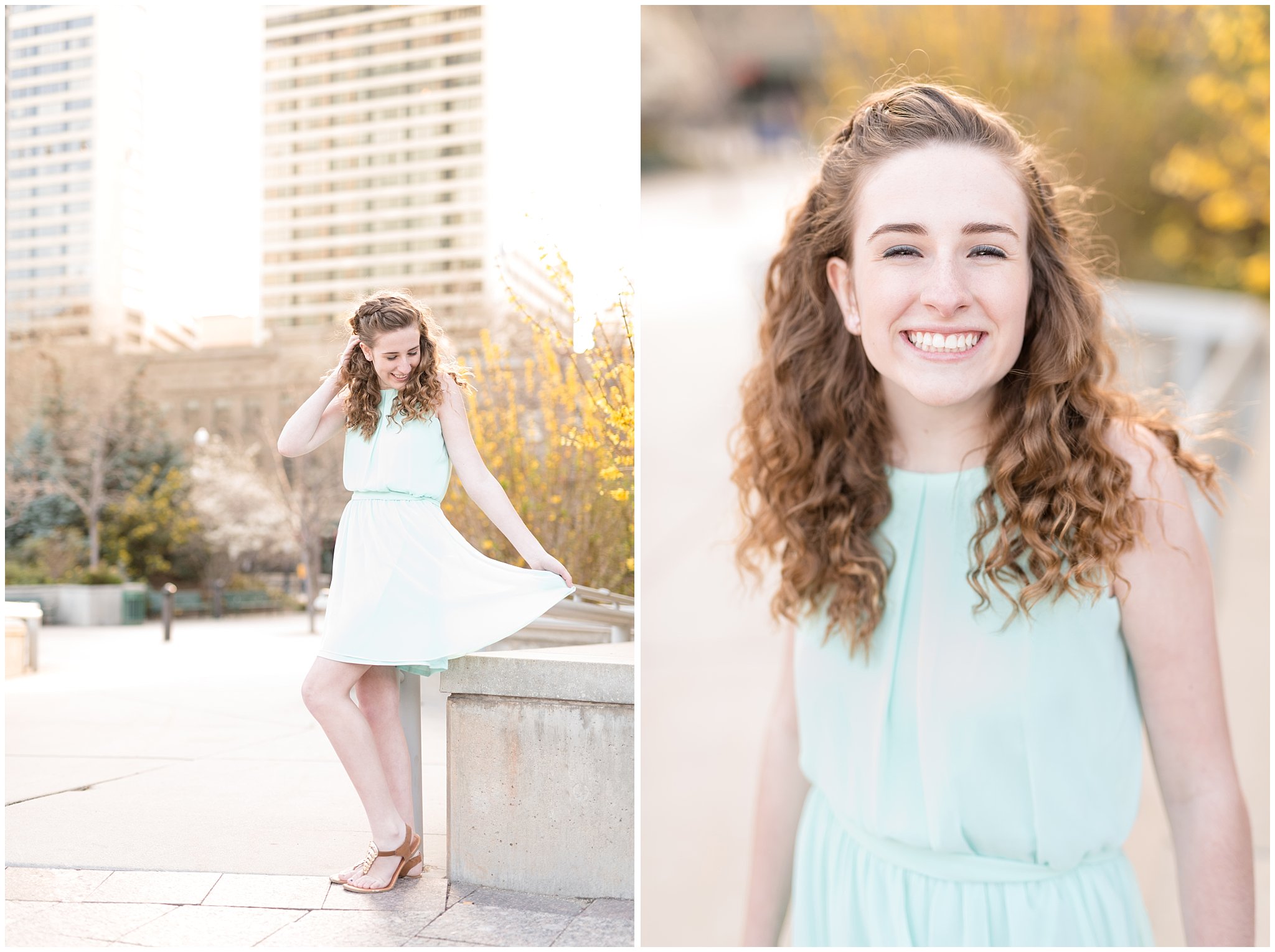 Downtown Salt Lake family session | teenager in mint colored dress