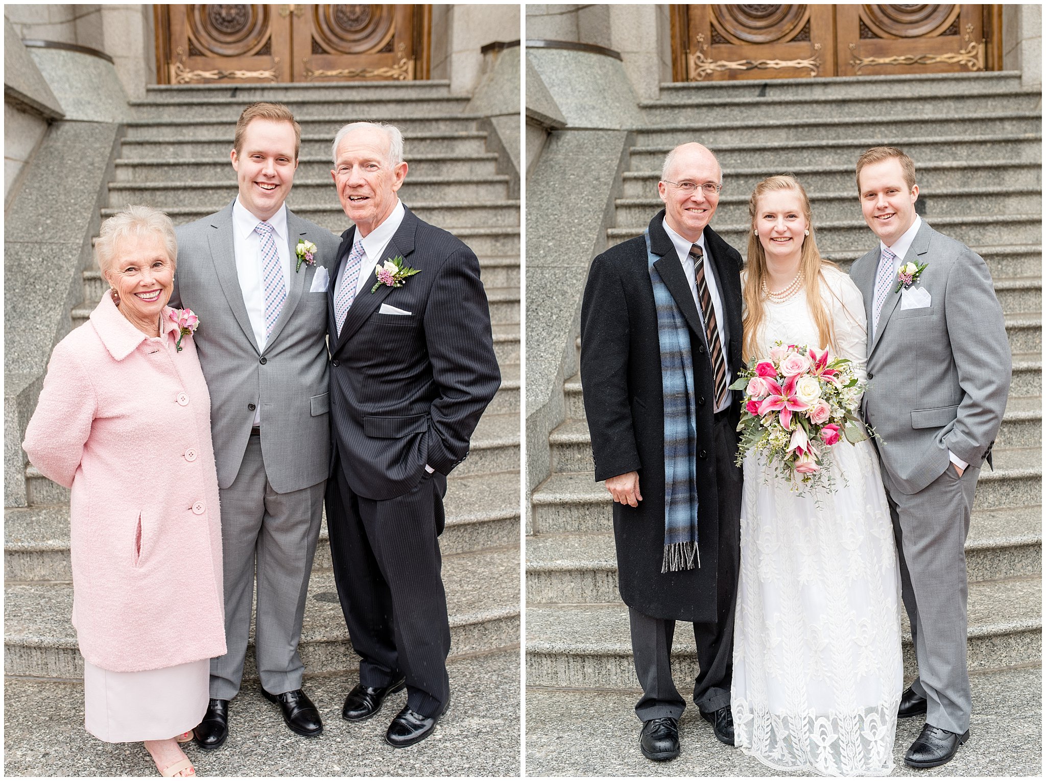 Salt Lake temple family group pictures | spring utah wedding | rose, raspberry, and navy wedding