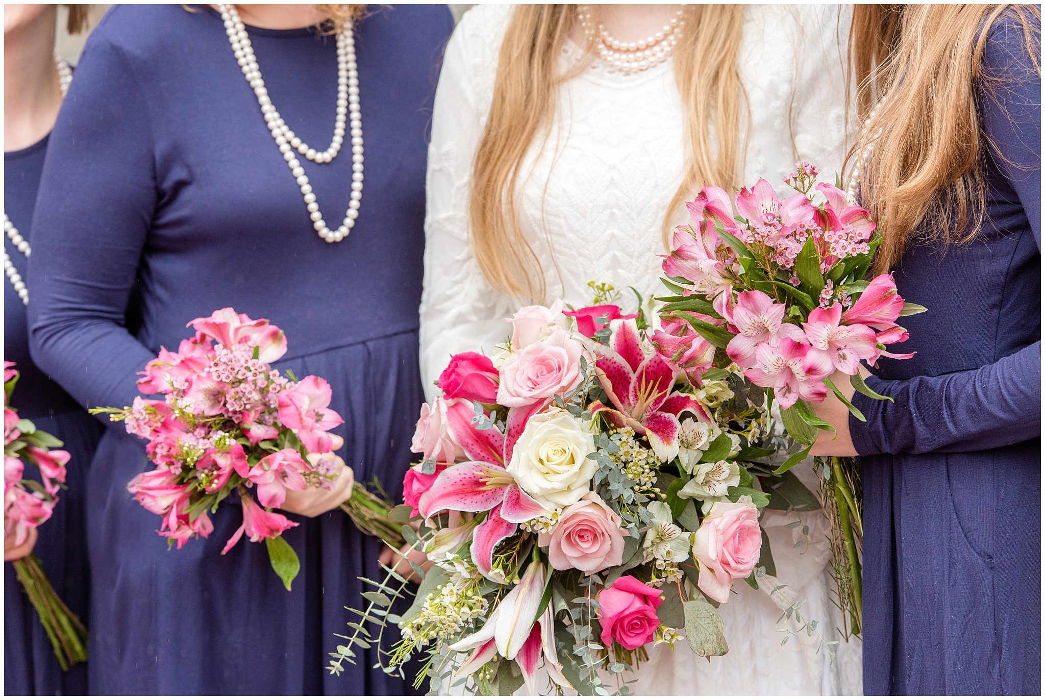 Salt Lake temple bridal party pictures | spring utah wedding | rose, raspberry, and navy wedding