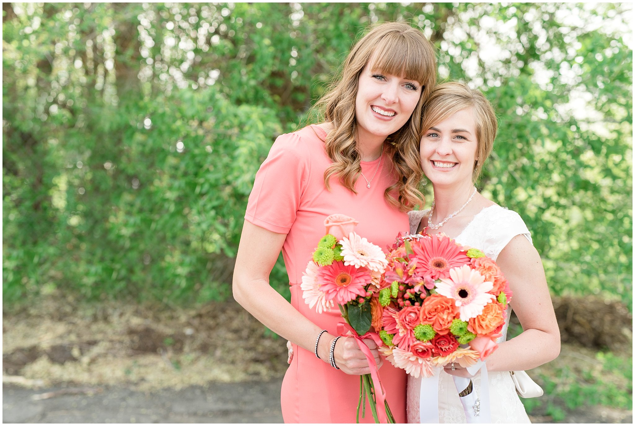 Salt Lake reception | Bridesmaid pictures | Coral and grey wedding