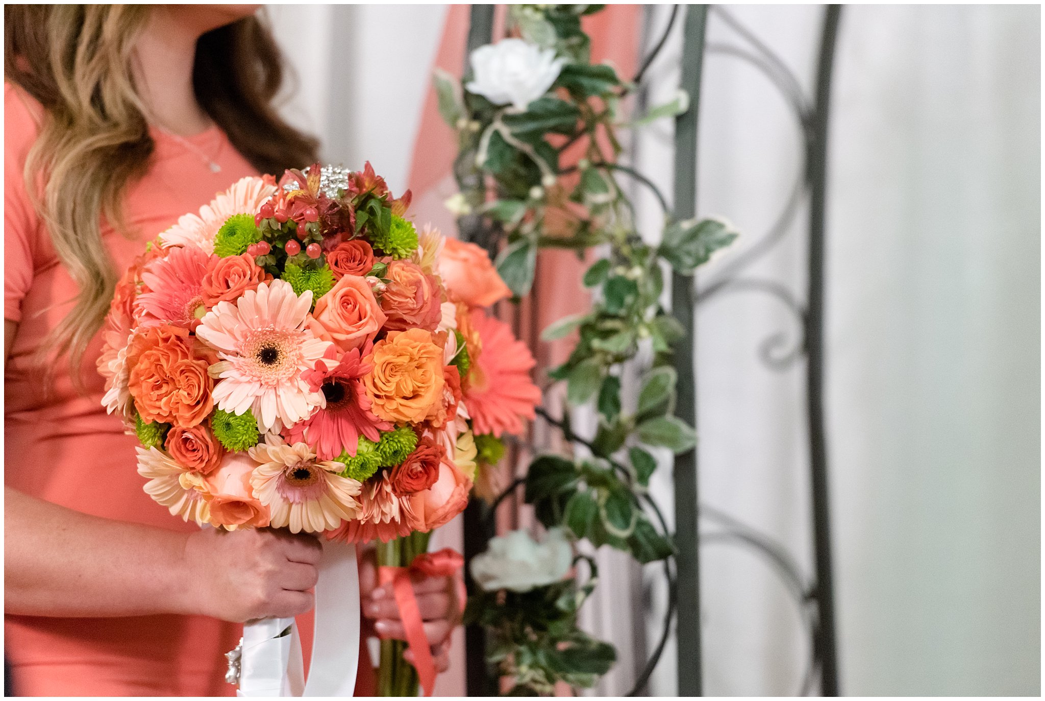 Salt Lake LDS ring ceremony details | coral and grey wedding