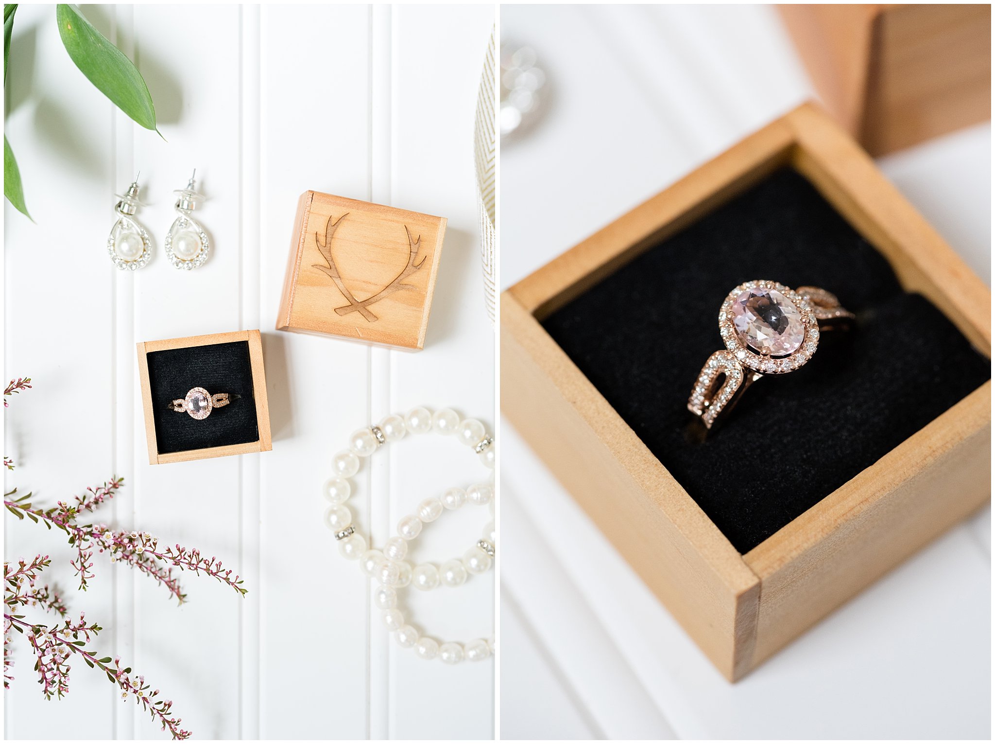 staghead designs women's wedding ring with bridal jewelry detail shot | Talia Event Center