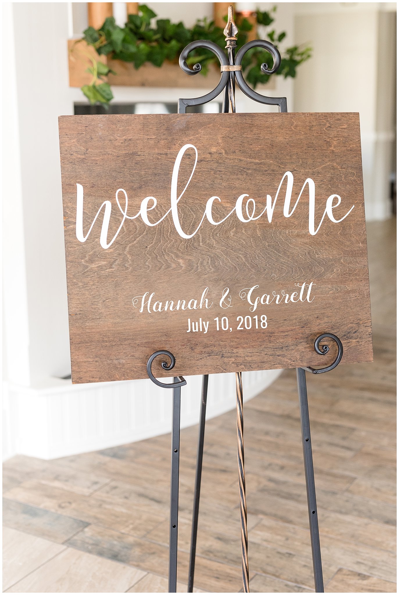 Welcome to wedding sign on wood with vinyl lettering | Talia Event Center