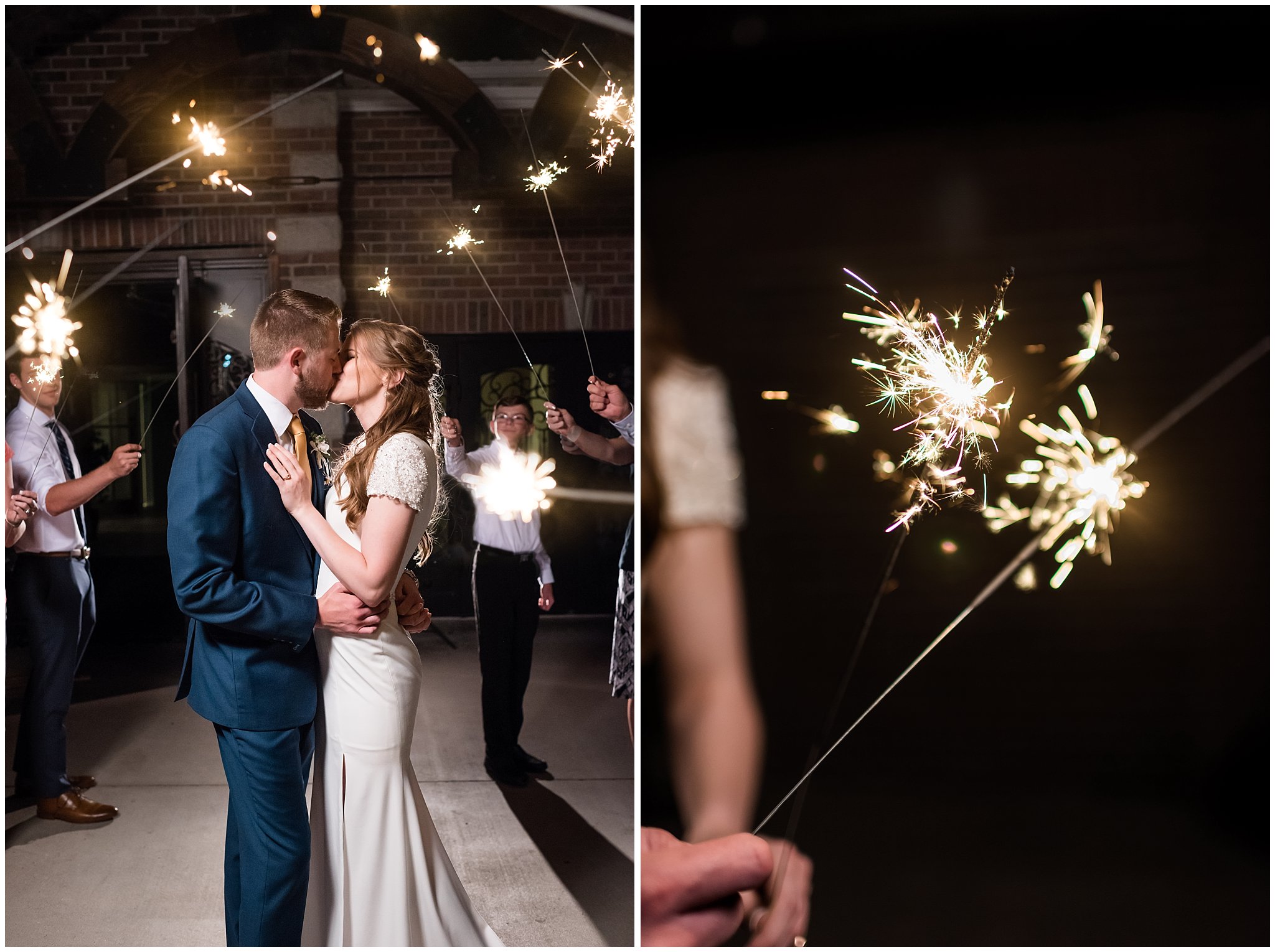 Sparkler Exit at Talia Event Center | Bride and groom kiss
