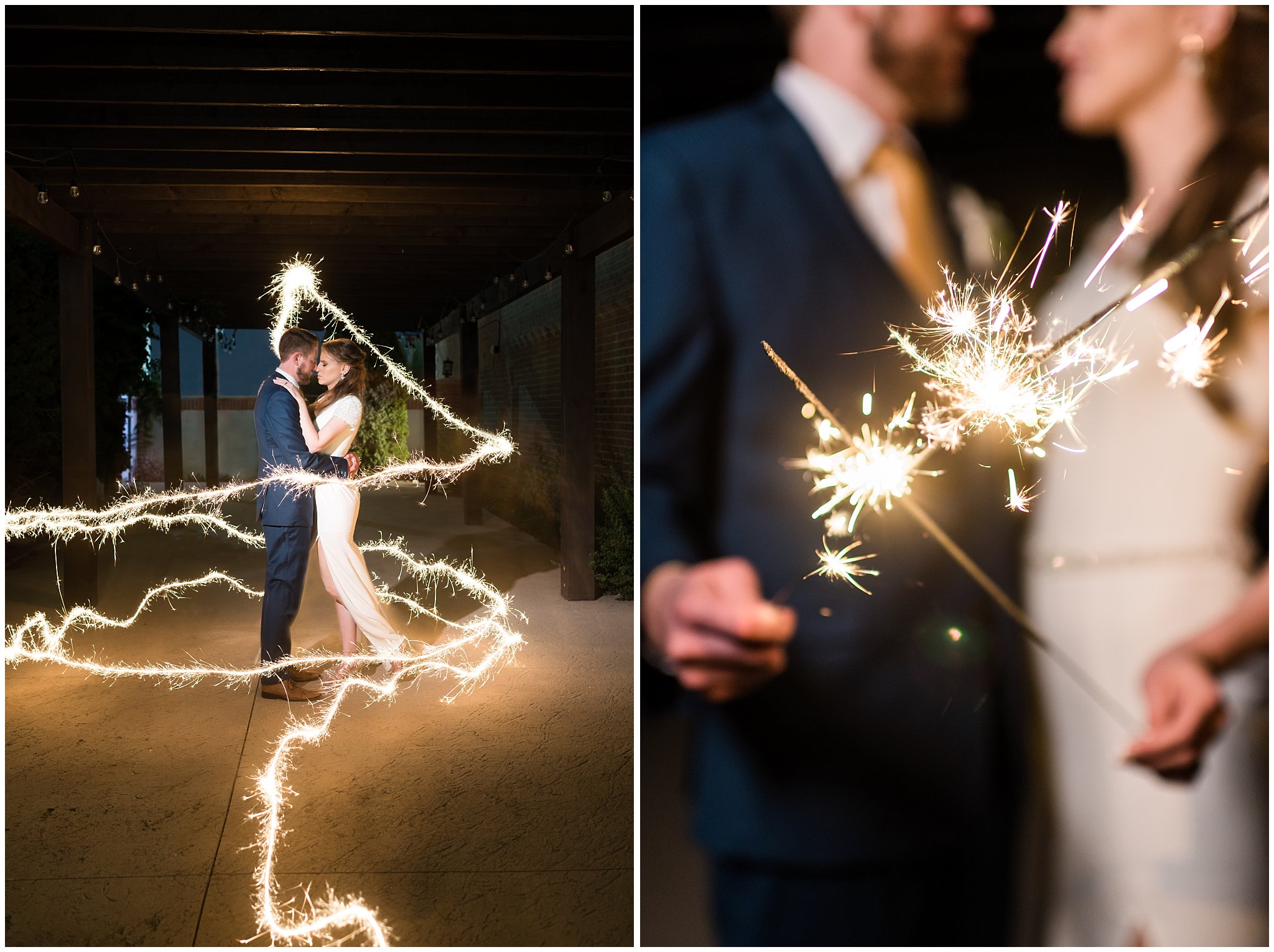 Sparkler writing shot at Talia Event Center | Bride and groom holding sparklers