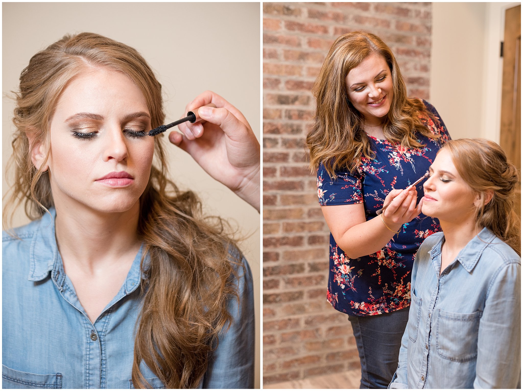 Bride getting ready and getting makeup on with makeup artist | Talia Event Center | Jessie and Dallin