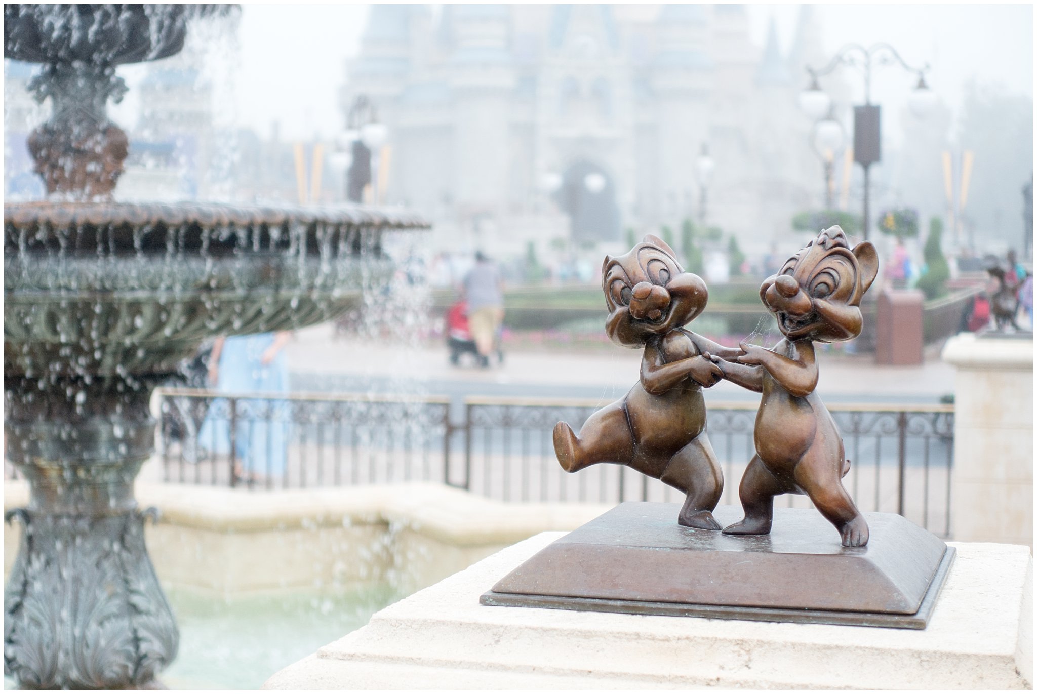 Chip and Dale in front of Cinderella's castle