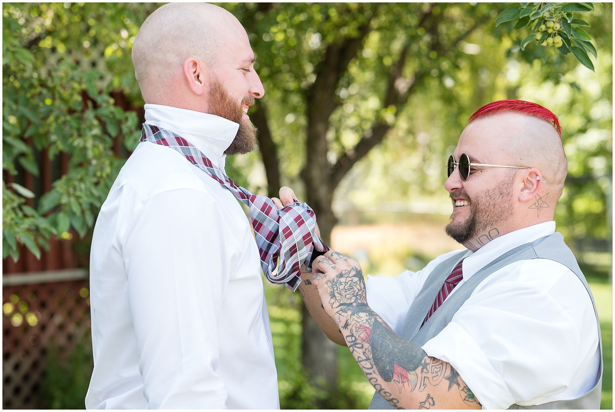 Best man helping groom put his tie on | Davis County Outdoor Wedding | Jessie and Dallin Photography