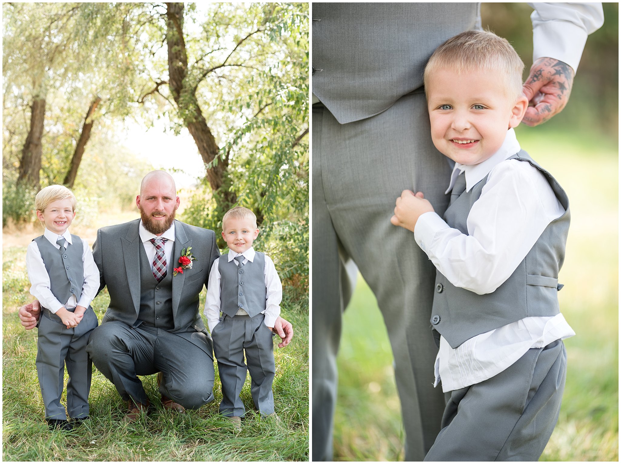 Red and white outdoor wedding | Groom and ring bearers | Davis County Outdoor Wedding | Jessie and Dallin Photography