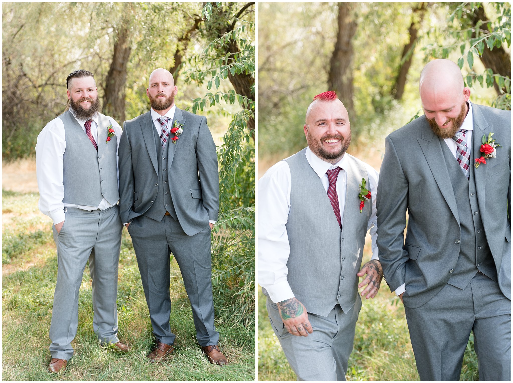 Groom and groomsmen individually laughing | Davis County Outdoor Wedding | Jessie and Dallin Photography
