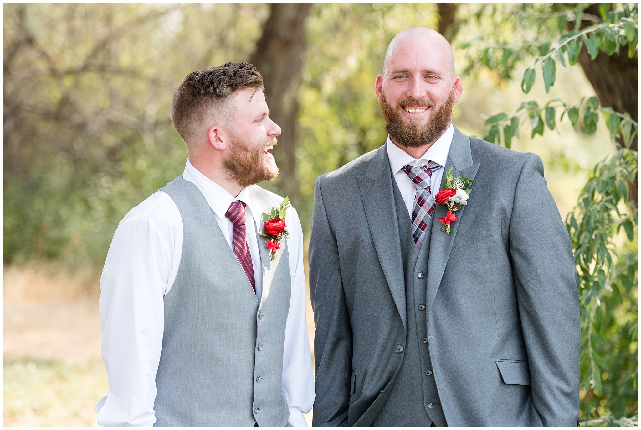Groom and groomsmen laughing portrait | Davis County Outdoor Wedding | Jessie and Dallin Photography