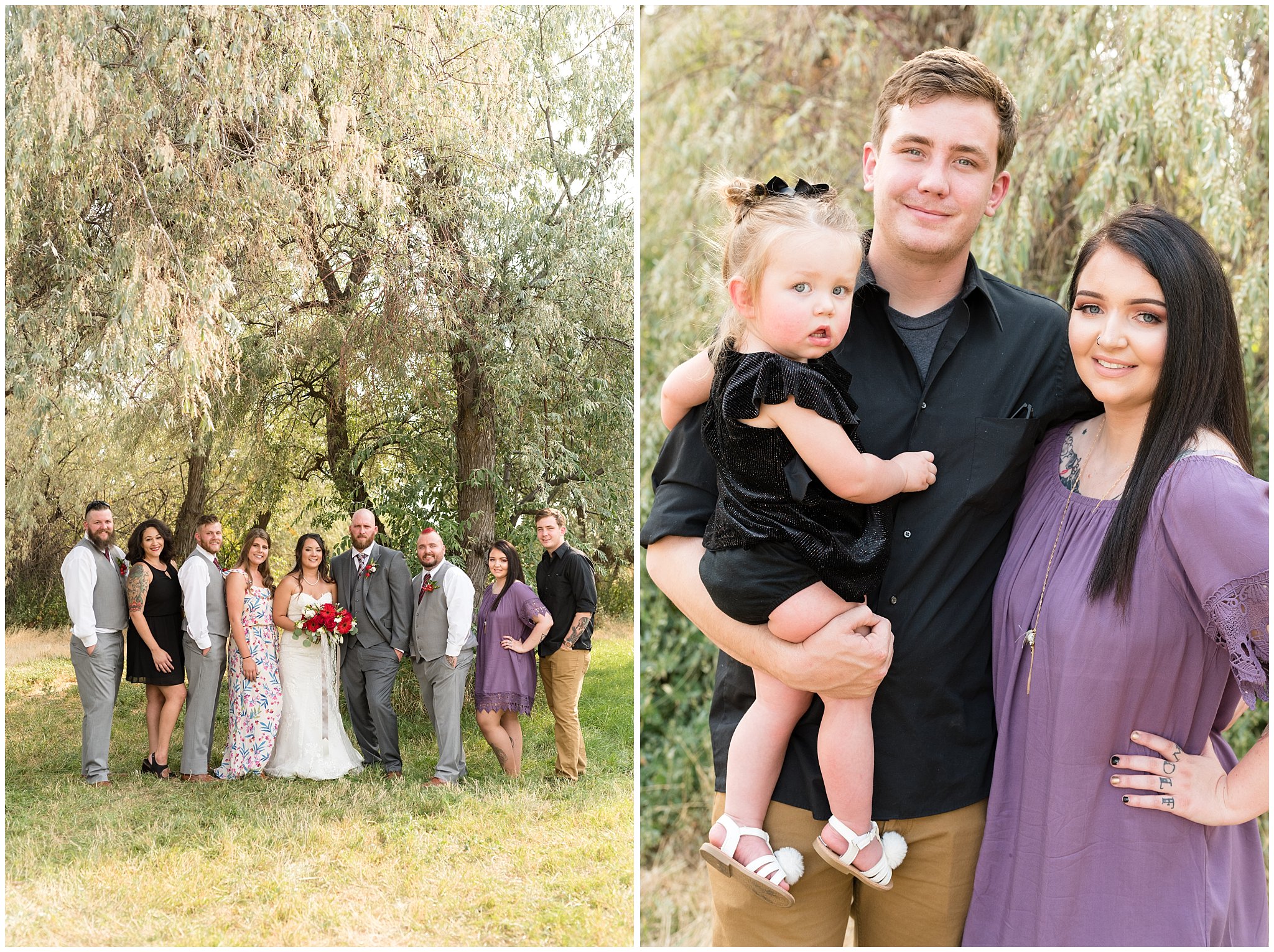 Family portrait with bride, groom and siblings | Red and Grey wedding | Davis County Outdoor Wedding | Jessie and Dallin Photography