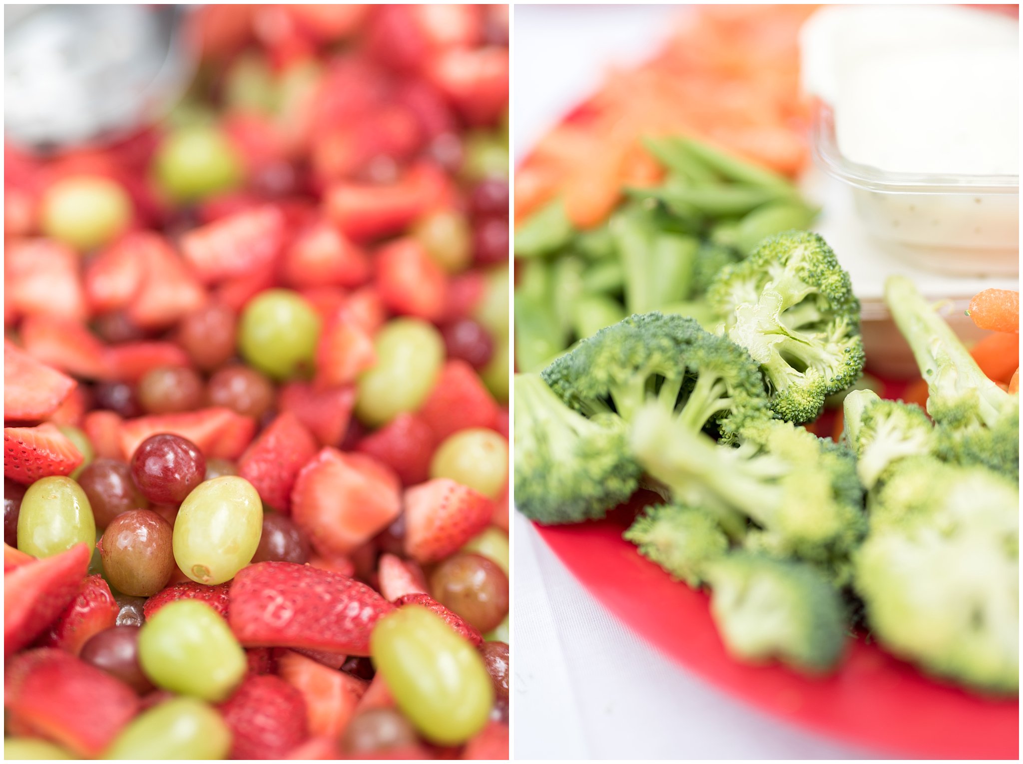 Detail shot of fruit and veggies at wedding reception | Red and Grey wedding | Davis County Outdoor Wedding | Jessie and Dallin Photography