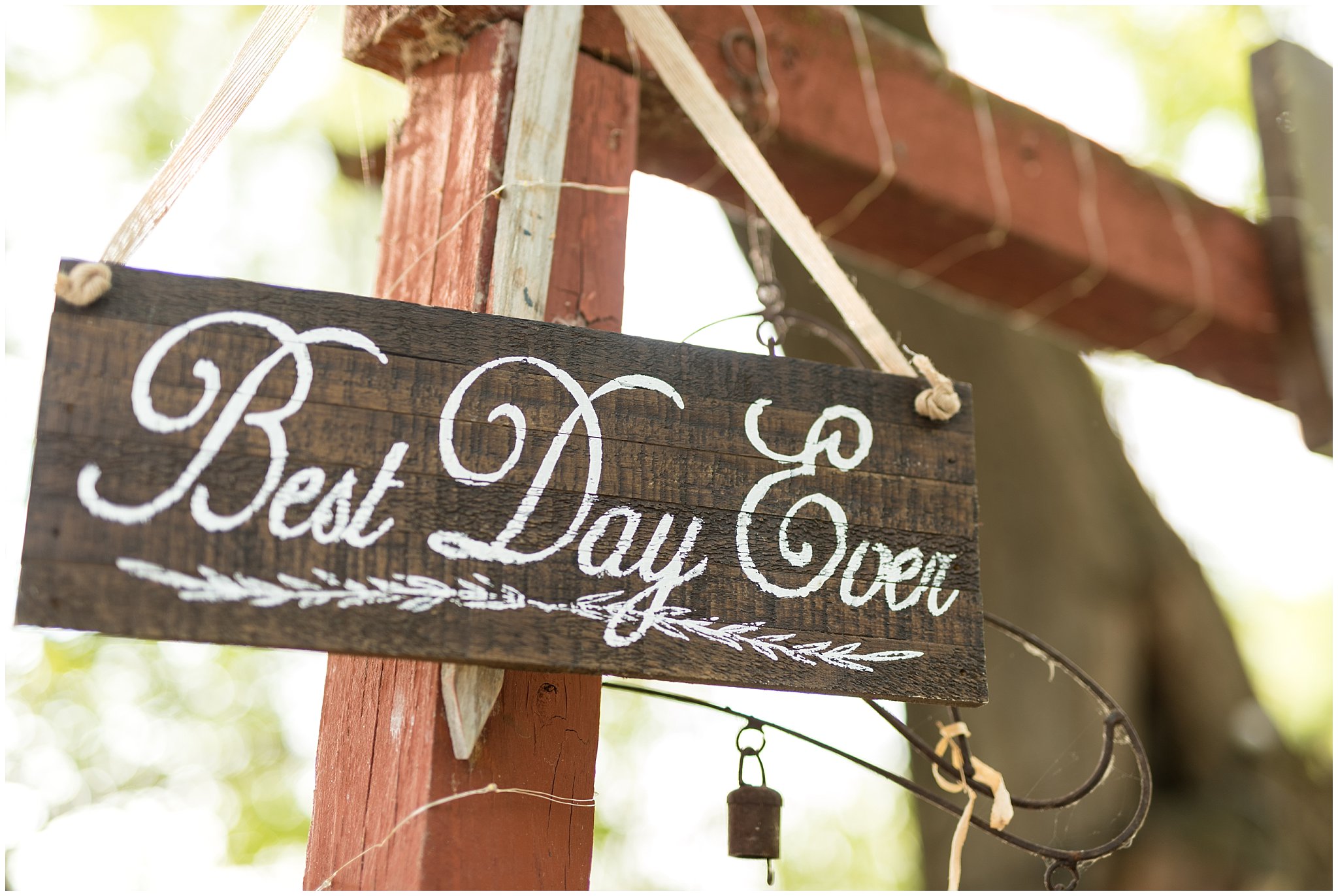 Best day ever wedding reception hanging sign decor | Red and Grey wedding | Davis County Outdoor Wedding | Jessie and Dallin Photography