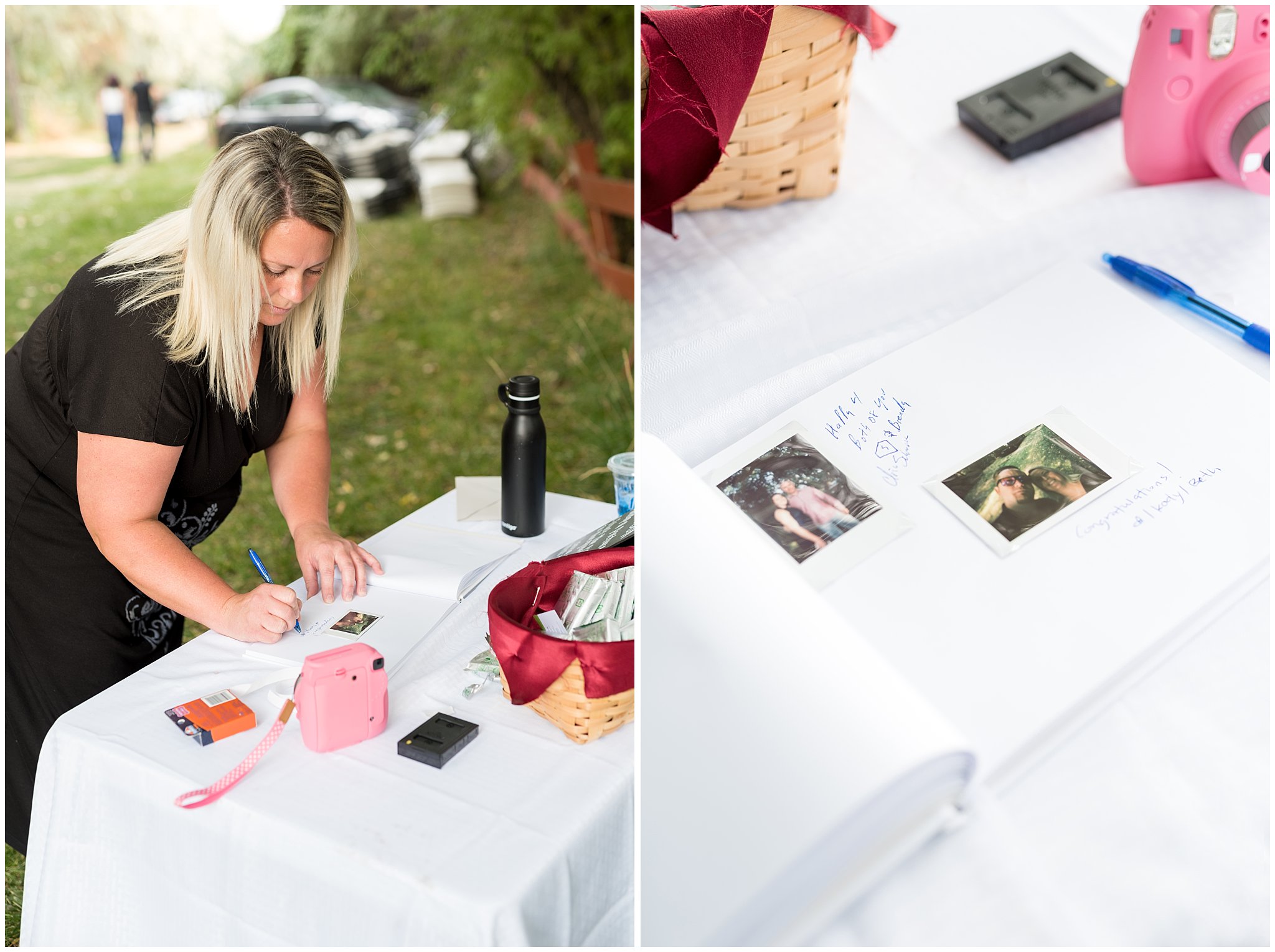 Wedding guest book with Instax camera | Red and Grey wedding | Davis County Outdoor Wedding | Jessie and Dallin Photography