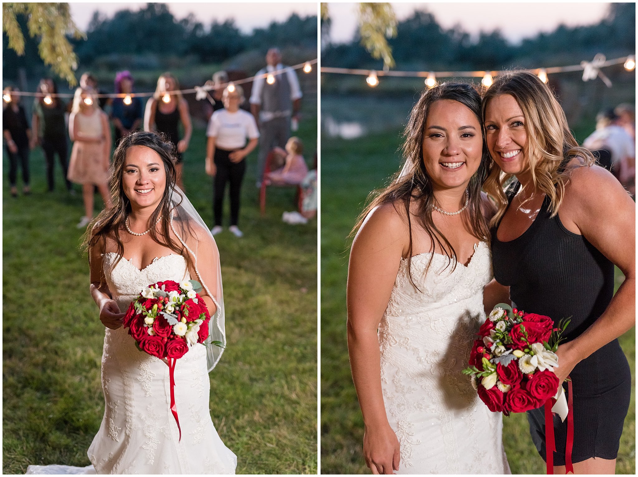 Bride getting ready to throw bouquet during bouquet toss | Red and Grey wedding | Davis County Outdoor Wedding | Jessie and Dallin Photography