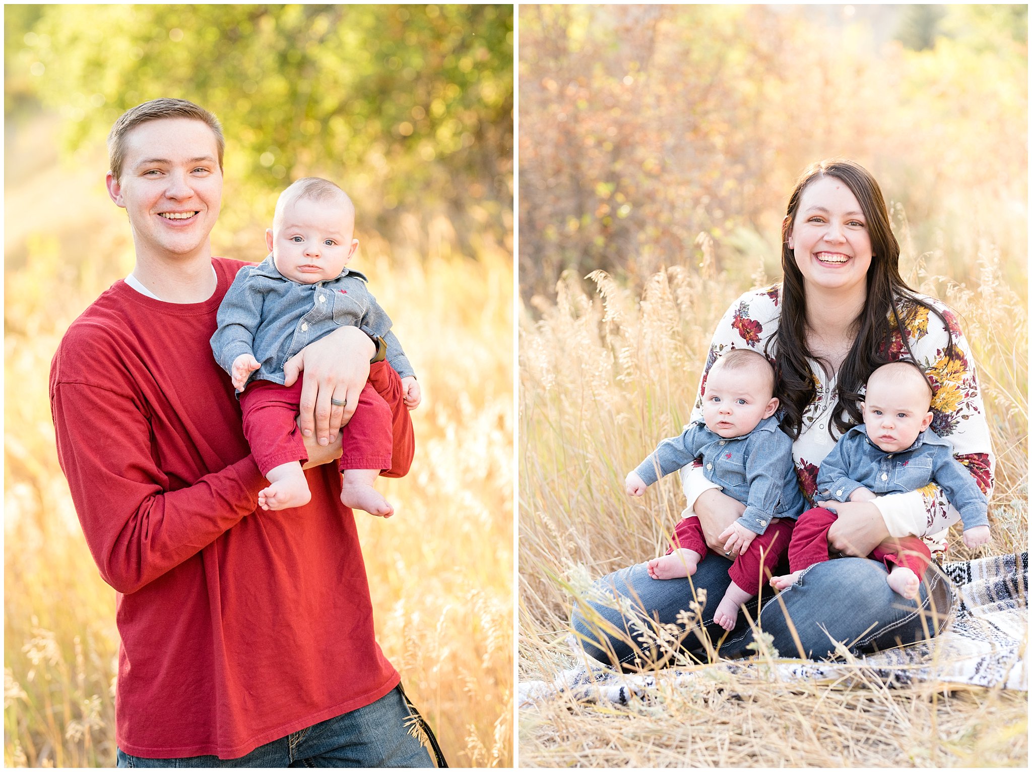 Mom with twin babies and dad with one twin | Fall Family Pictures at Snowbasin | Jessie and Dallin Photography
