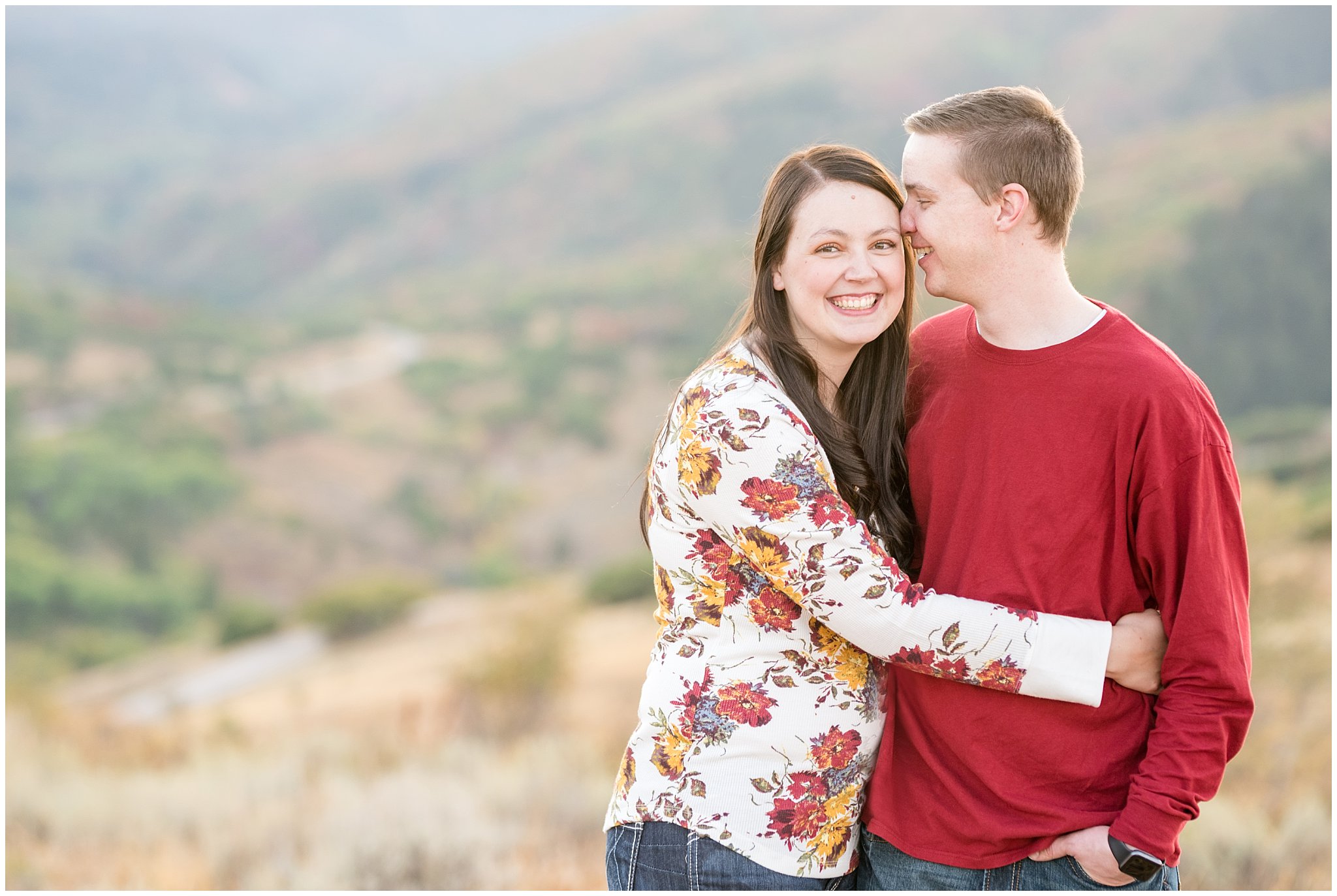 Couple in the mountains for fall family pictures | Fall Family Pictures at Snowbasin | Jessie and Dallin Photography