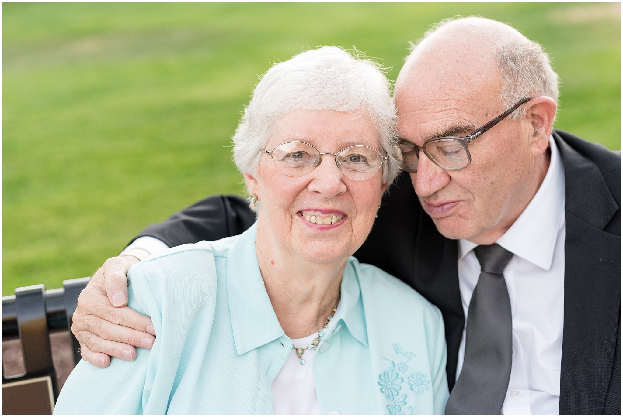Grandparents sitting close | Layton Commons Park | Layton Couples Photographer | Jessie and Dallin