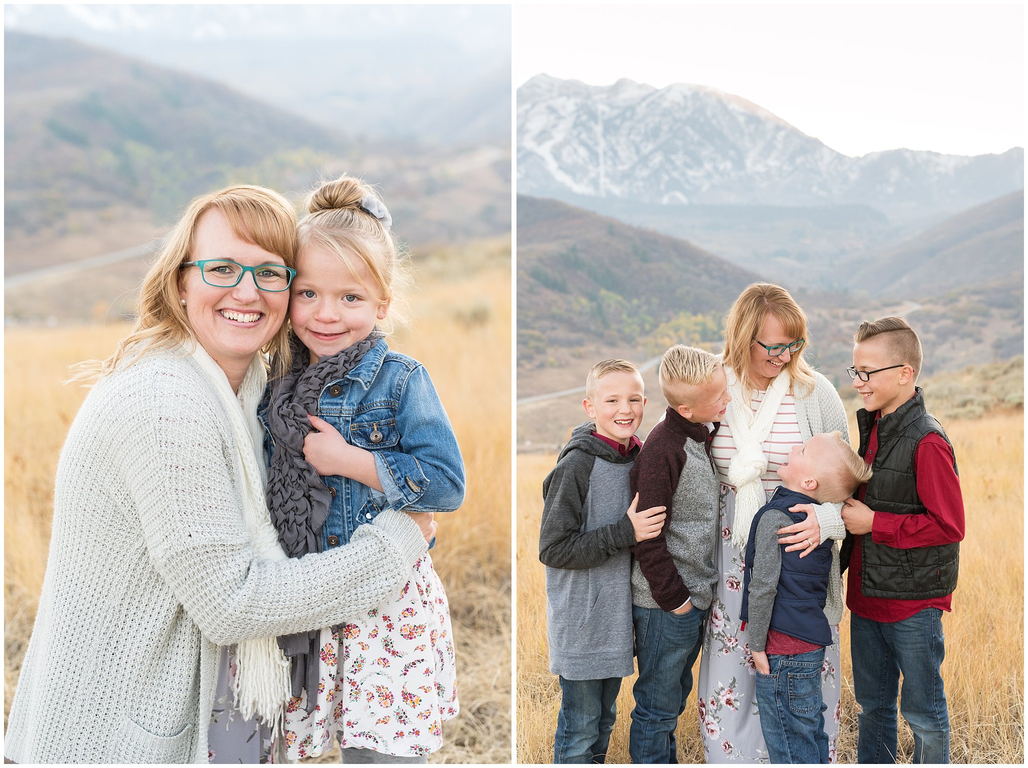 Mom with kids in the snowy mountains | Fall Family Pictures in the Mountains | Snowbasin, Utah | Jessie and Dallin Photography
