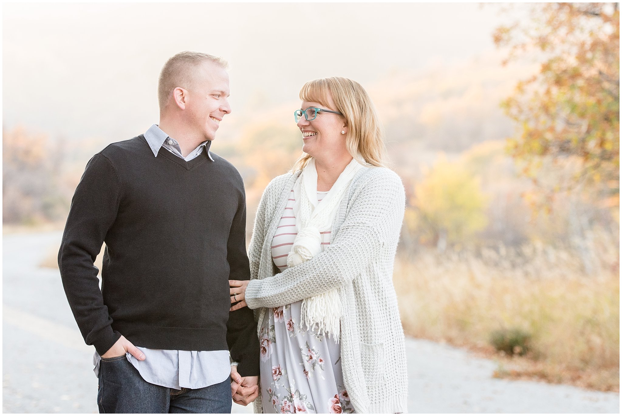 Couple walking in the fall leaves | Fall Family Pictures in the Mountains | Snowbasin, Utah | Jessie and Dallin Photography
