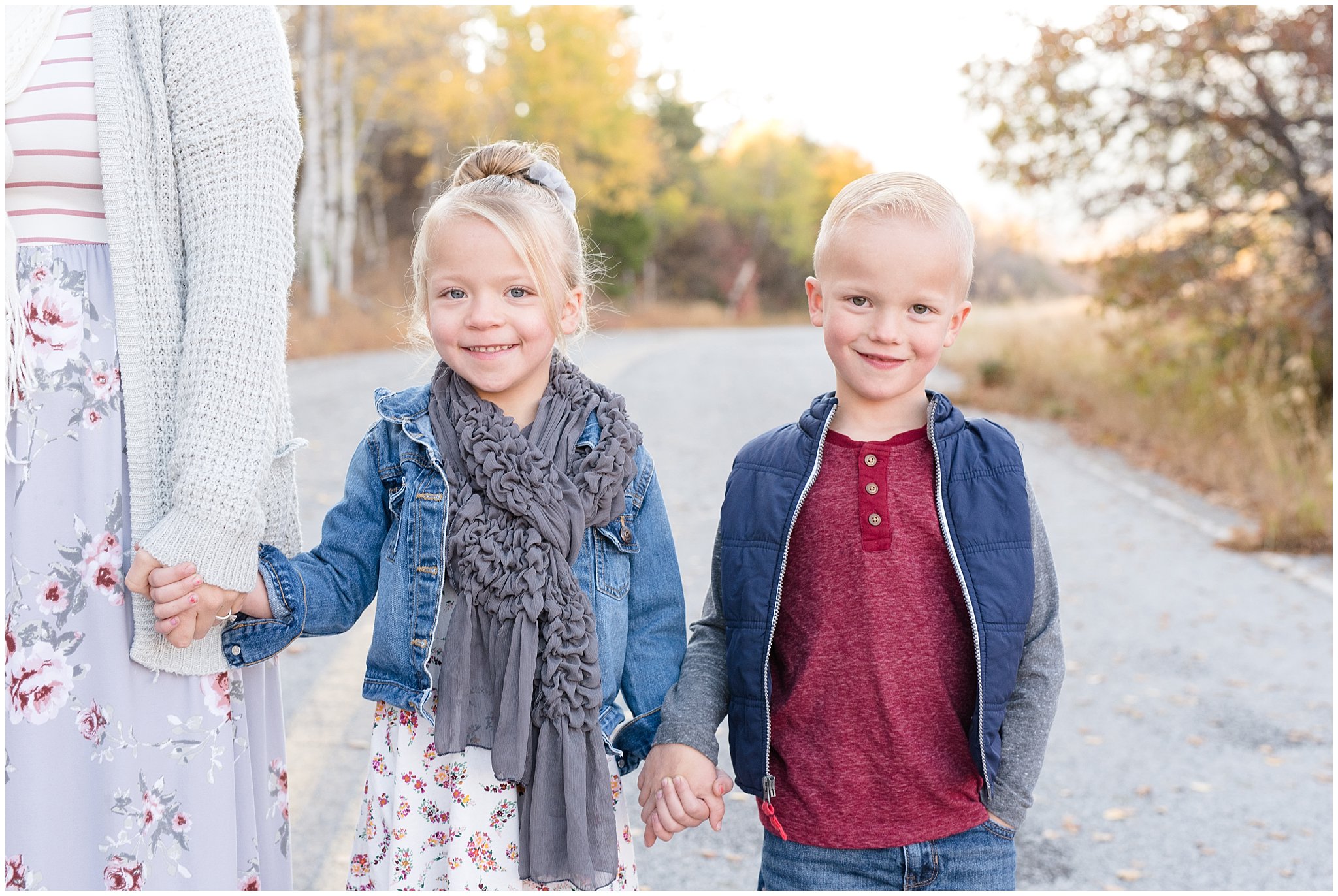 Young twin brother and sister holding hands | Fall Family Pictures in the Mountains | Snowbasin, Utah | Jessie and Dallin Photography