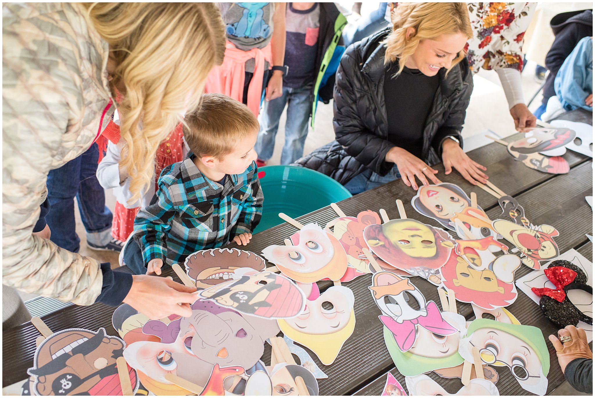 Disney masks for guests at Make a wish event | Tremonton Family Pictures and Make a Wish Event | Jessie and Dallin Photography