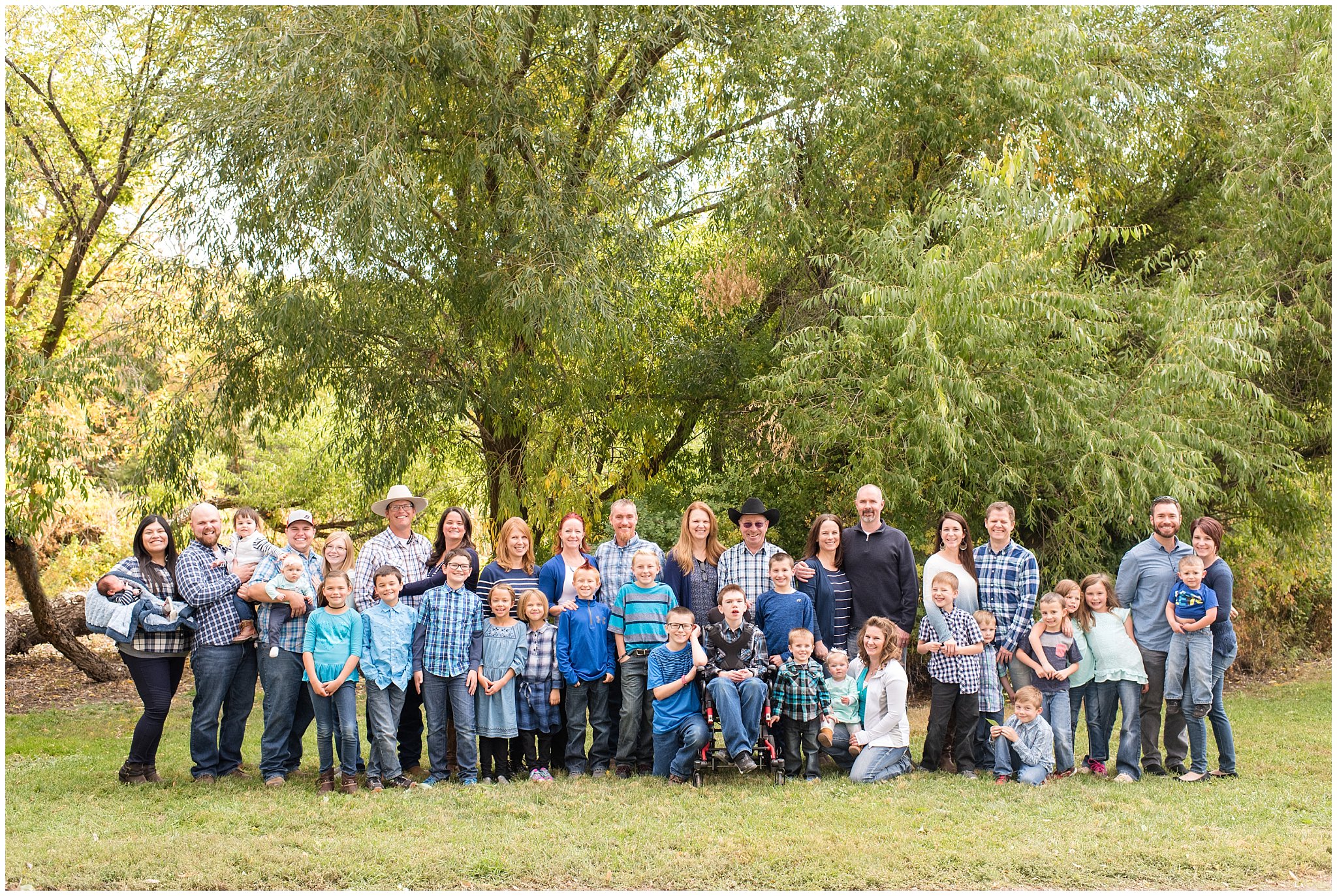 Extended Family picture in the fall trees | Tremonton Family Pictures and Make a Wish Event | Jessie and Dallin Photography