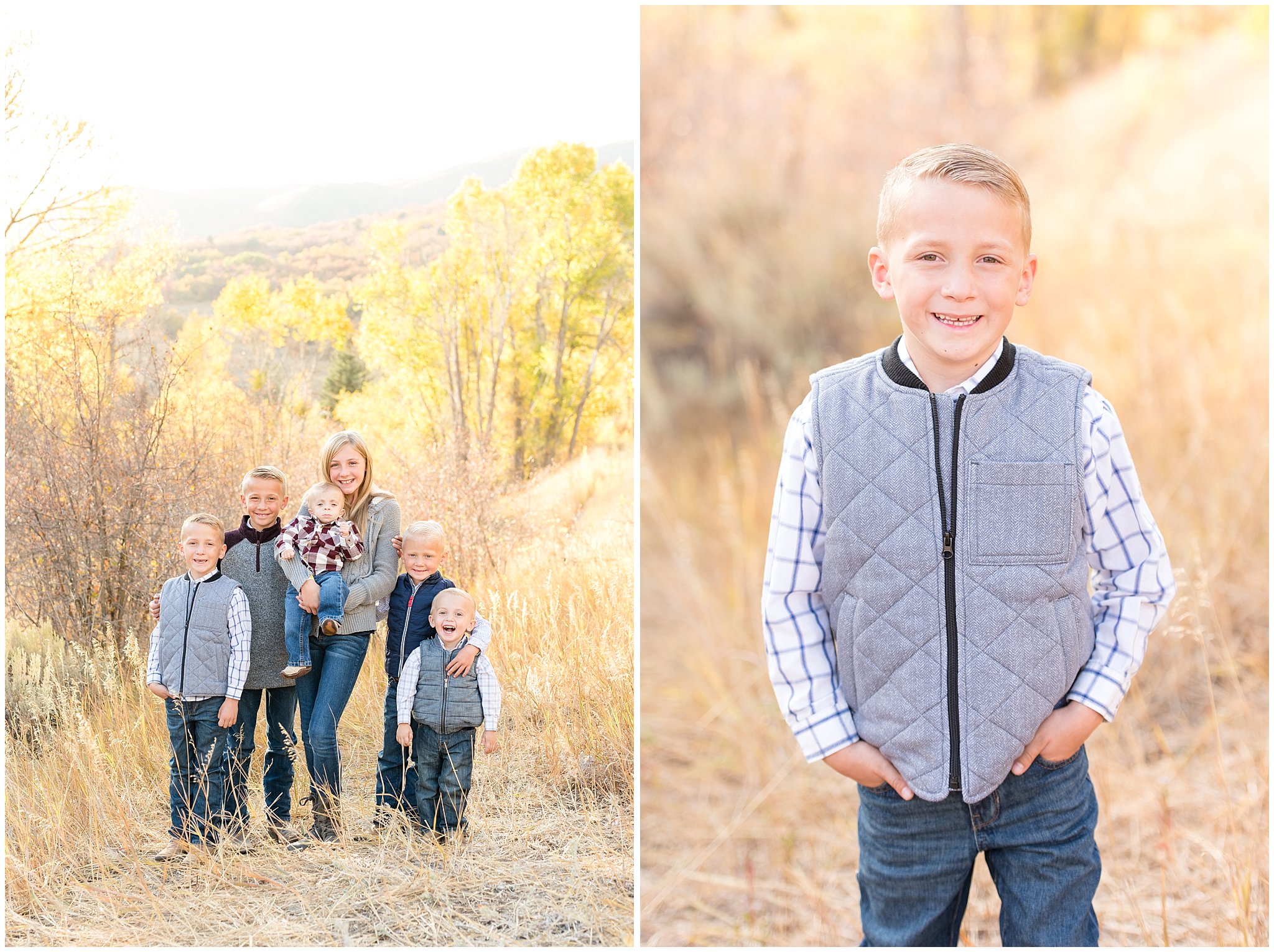 Picture of 6 siblings and young boy | Fall family photo session at Snowbasin | Snowbasin Resort | Jessie and Dallin Photography