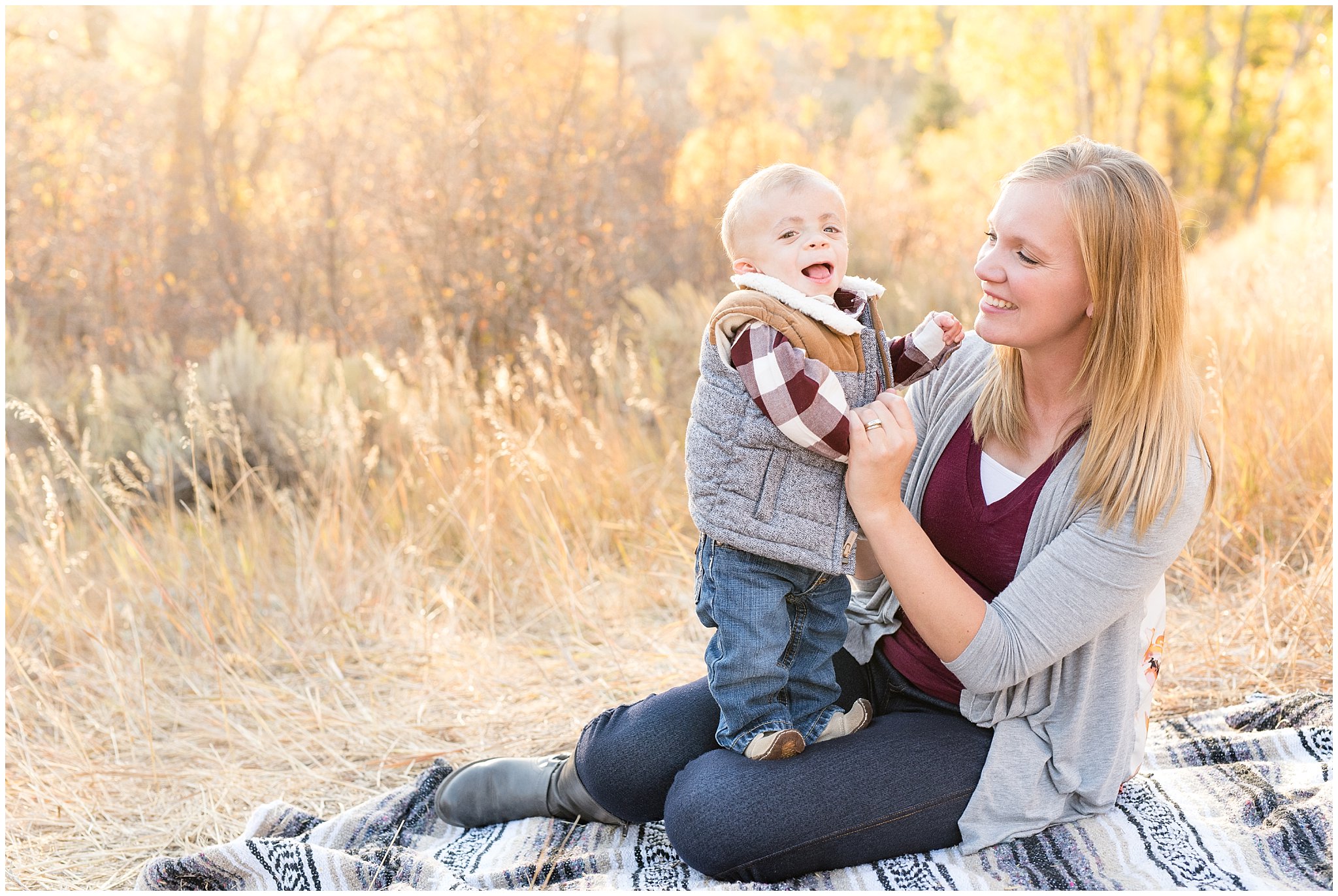 Mom and laughing infant portrait | Fall family photo session at Snowbasin | Snowbasin Resort | Jessie and Dallin Photography