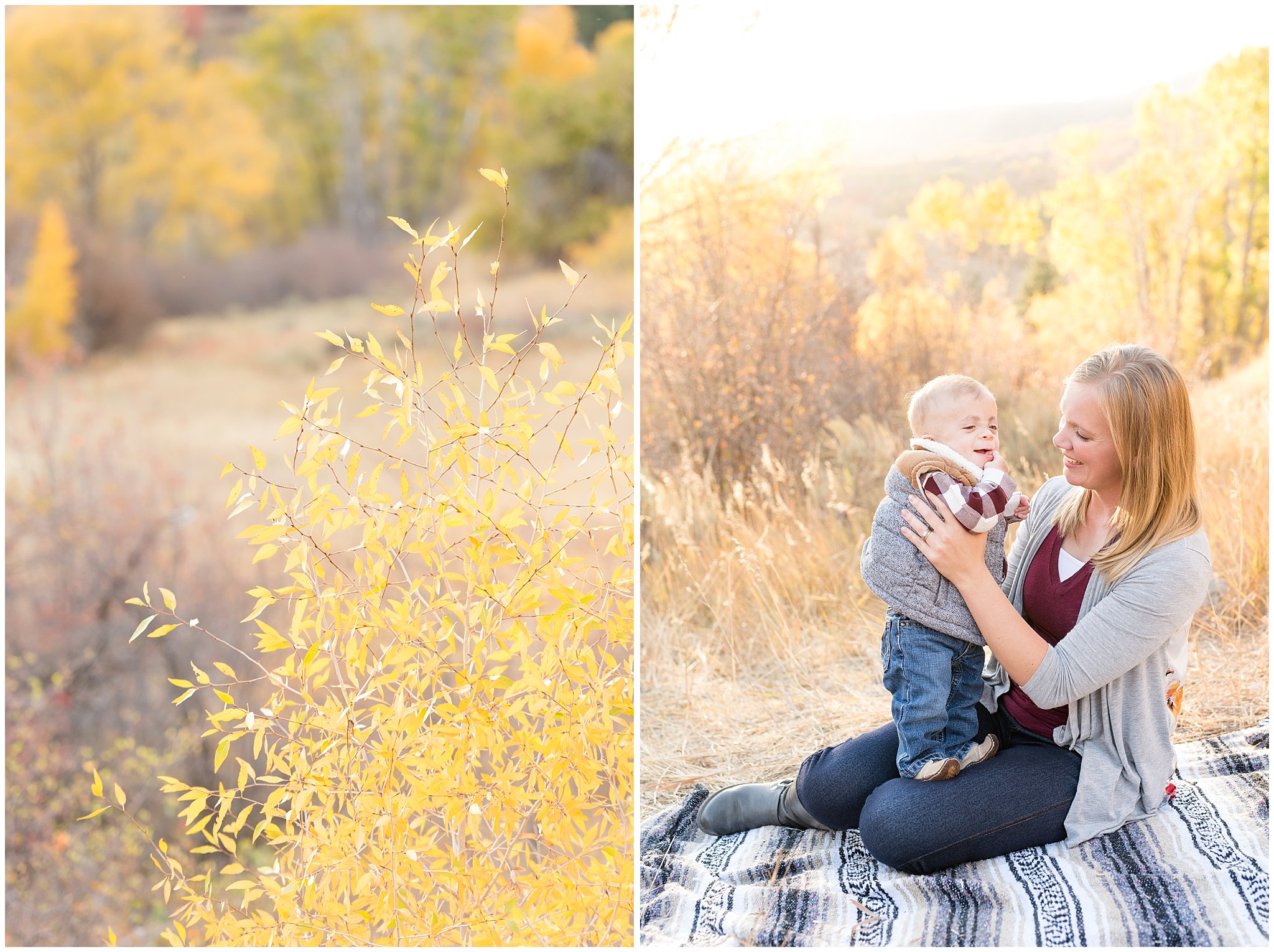 Mom and infant candid portrait in the leaves | Fall family photo session at Snowbasin | Snowbasin Resort | Jessie and Dallin Photography