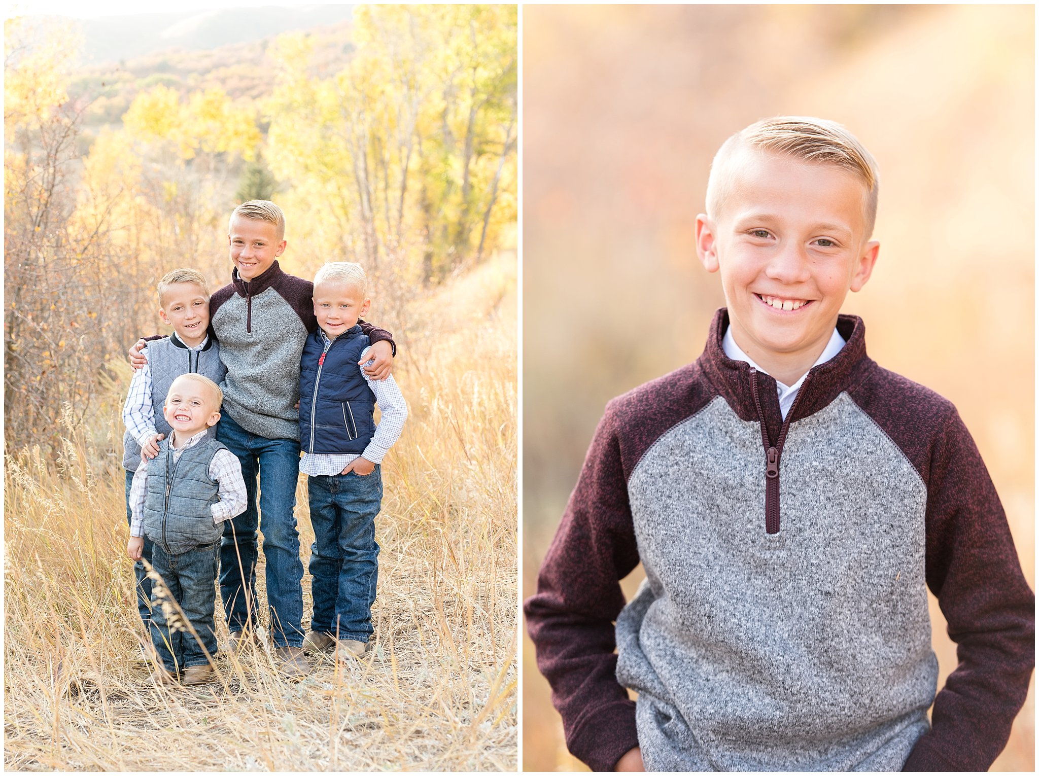 Brothers smiling at the camera | Fall family photo session at Snowbasin | Snowbasin Resort | Jessie and Dallin Photography