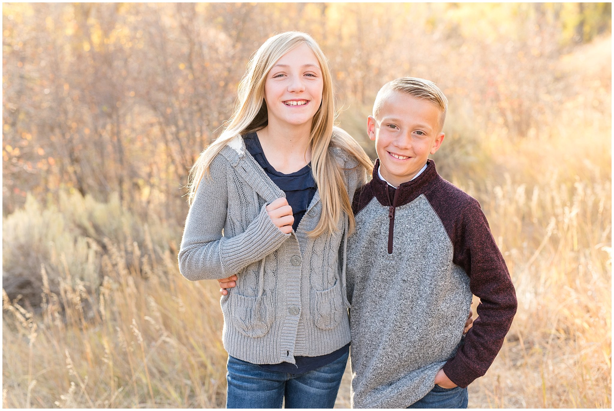 Brother and sister in the fall leaves | Fall family photo session at Snowbasin | Snowbasin Resort | Jessie and Dallin Photography