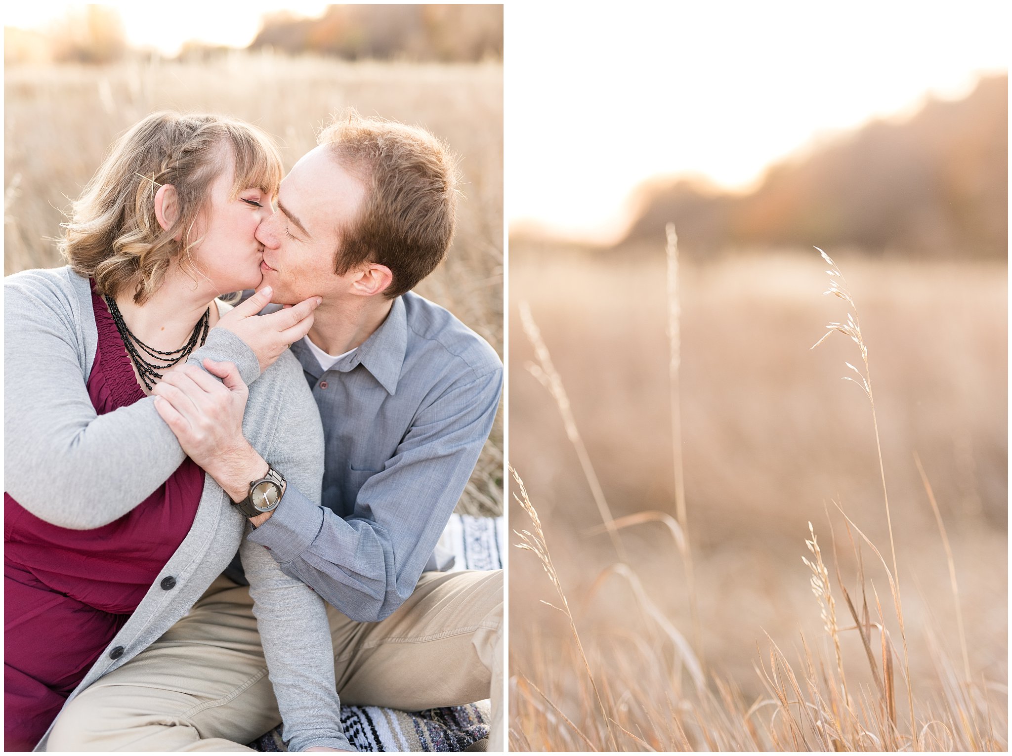 Couple kissing in a field | Davis County Fall Engagement | Utah Wedding Photographers | Jessie and Dallin