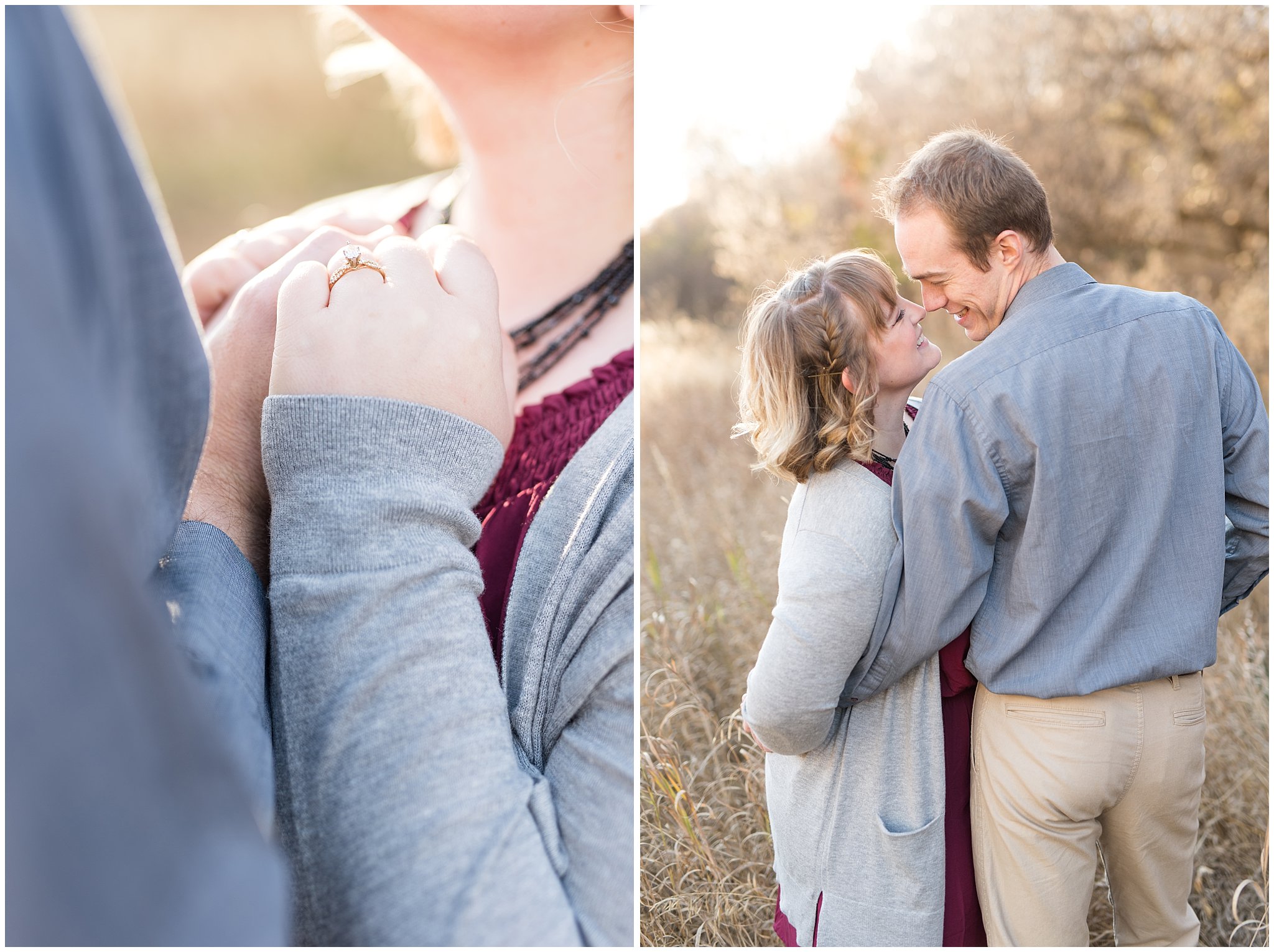 Couple details and romantic couple in a field | Davis County Fall Engagement | Utah Wedding Photographers | Jessie and Dallin