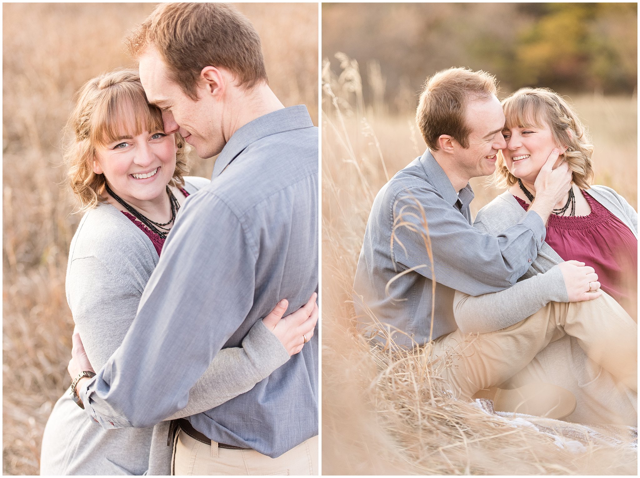 Romantic couple in a field | Davis County Fall Engagement | Utah Wedding Photographers | Jessie and Dallin