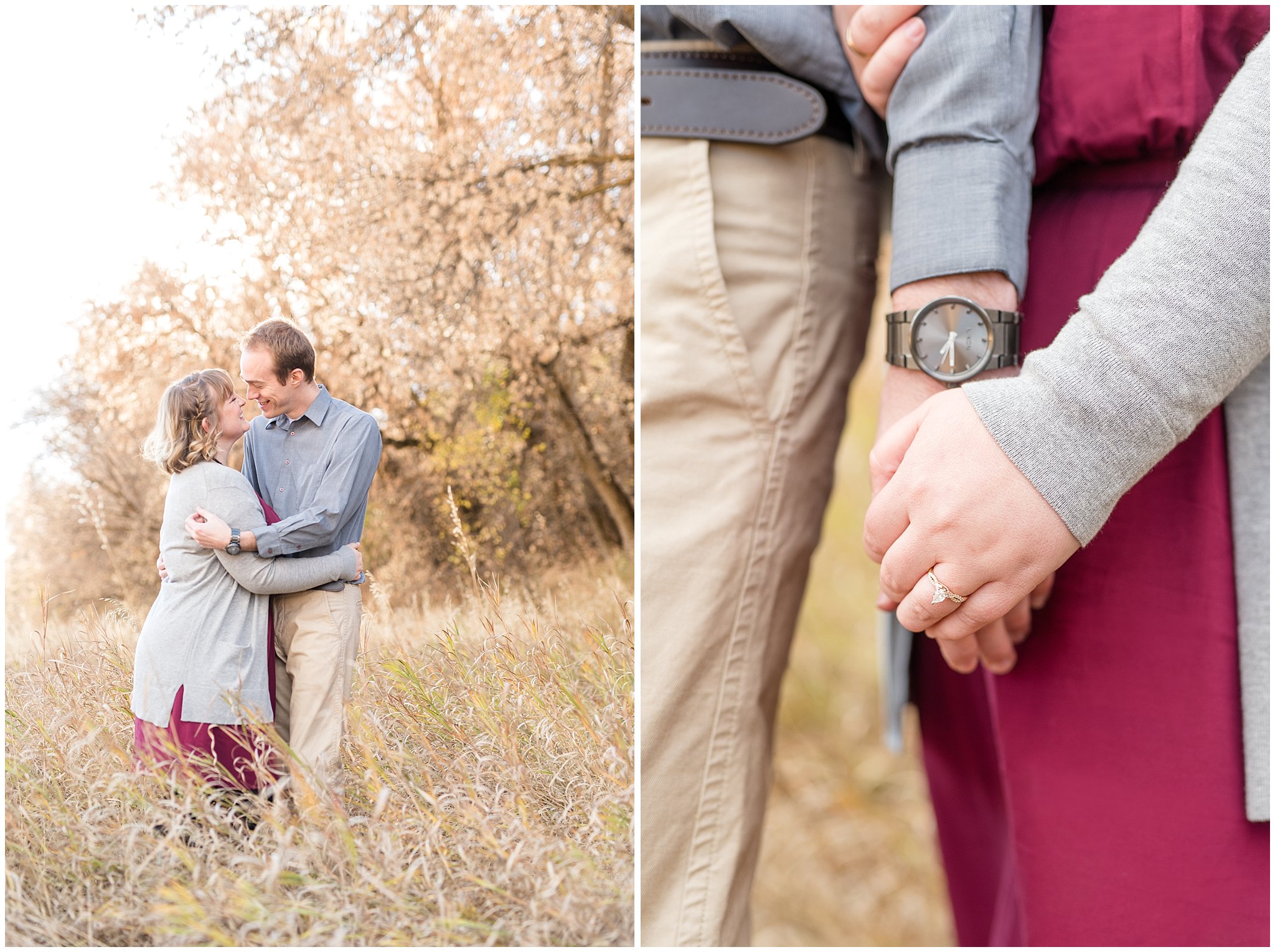 Couple details during engagement in a field | Davis County Fall Engagement | Utah Wedding Photographers | Jessie and Dallin