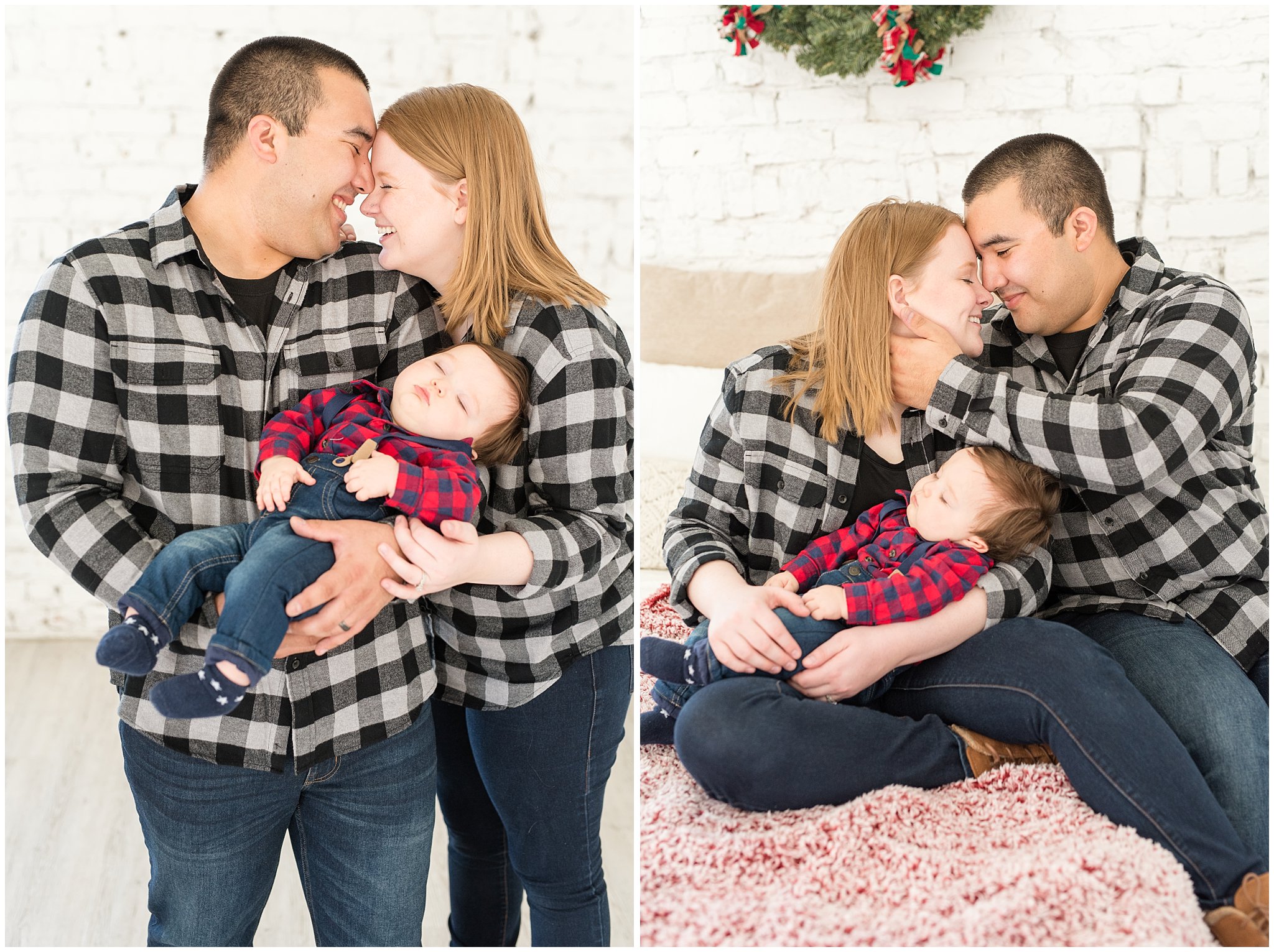 Parents snuggling baby boy | Family Christmas session at the 5th floor | Utah Photographers | Jessie and Dallin Photography