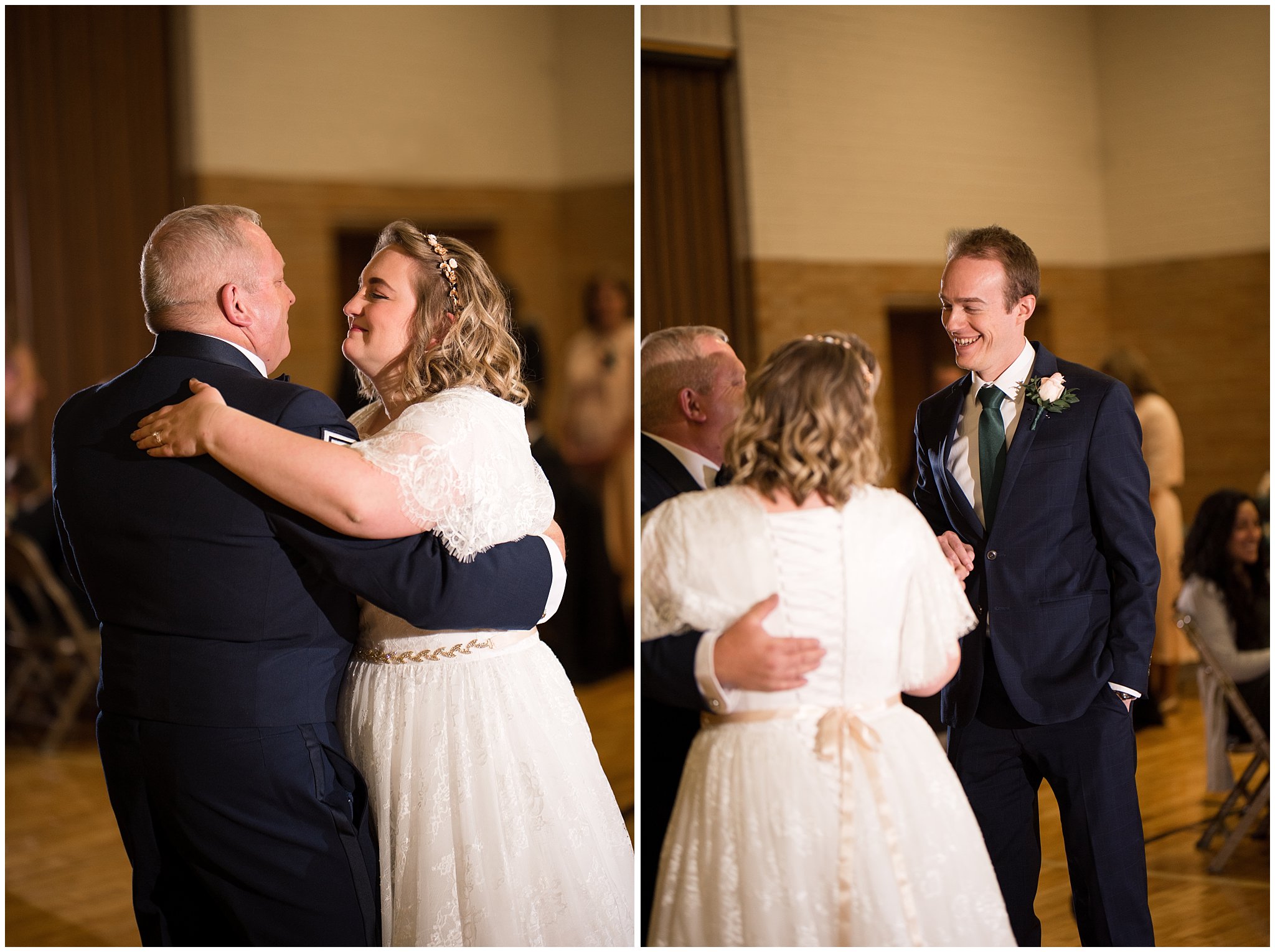 Daddy daughter dance with dad in air force dress | Ogden Temple Winter Wedding | Emerald Green and Pink Wedding | Jessie and Dallin Photography