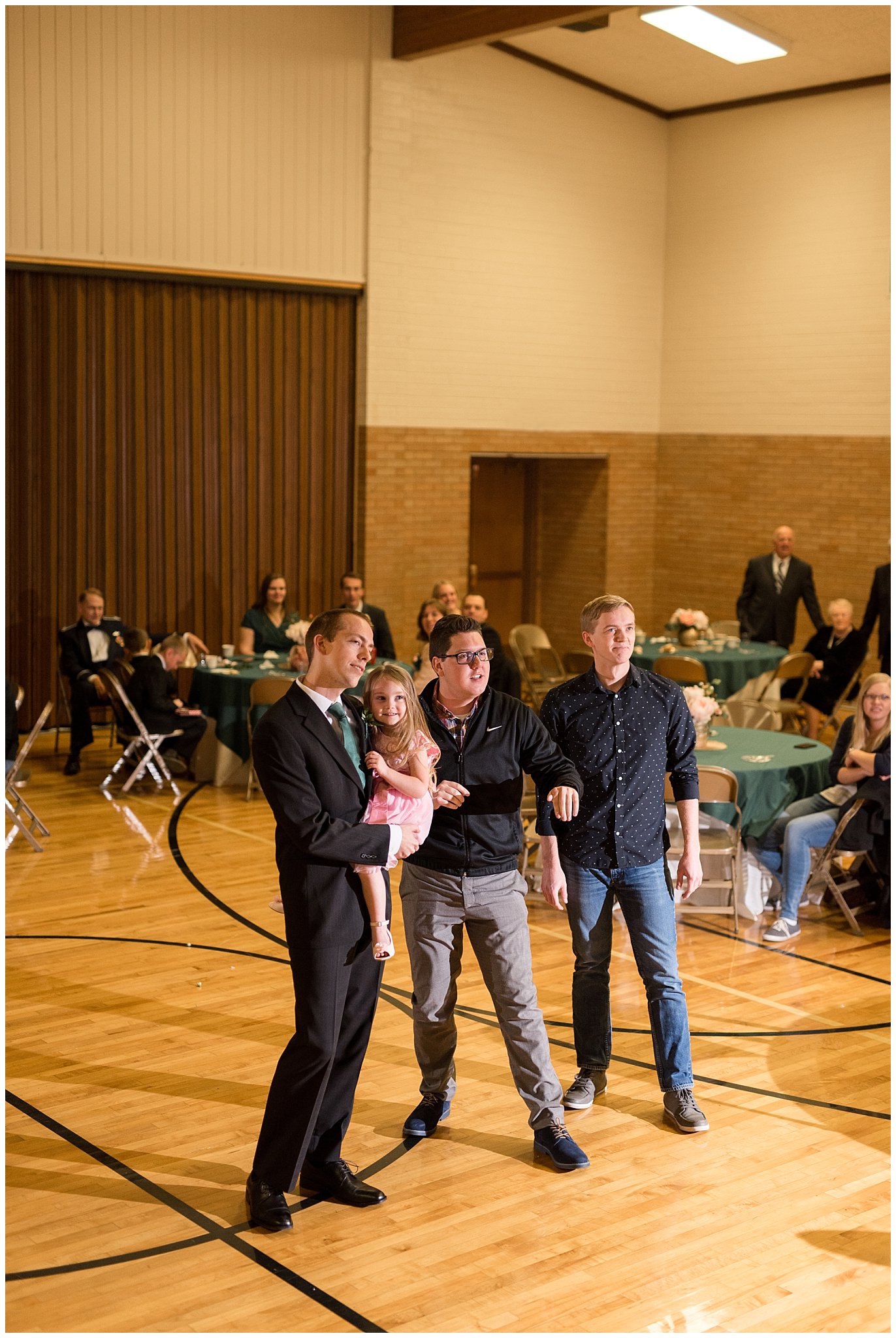Guys ready for garter toss | Ogden Temple Winter Wedding | Emerald Green and Pink Wedding | Jessie and Dallin Photography