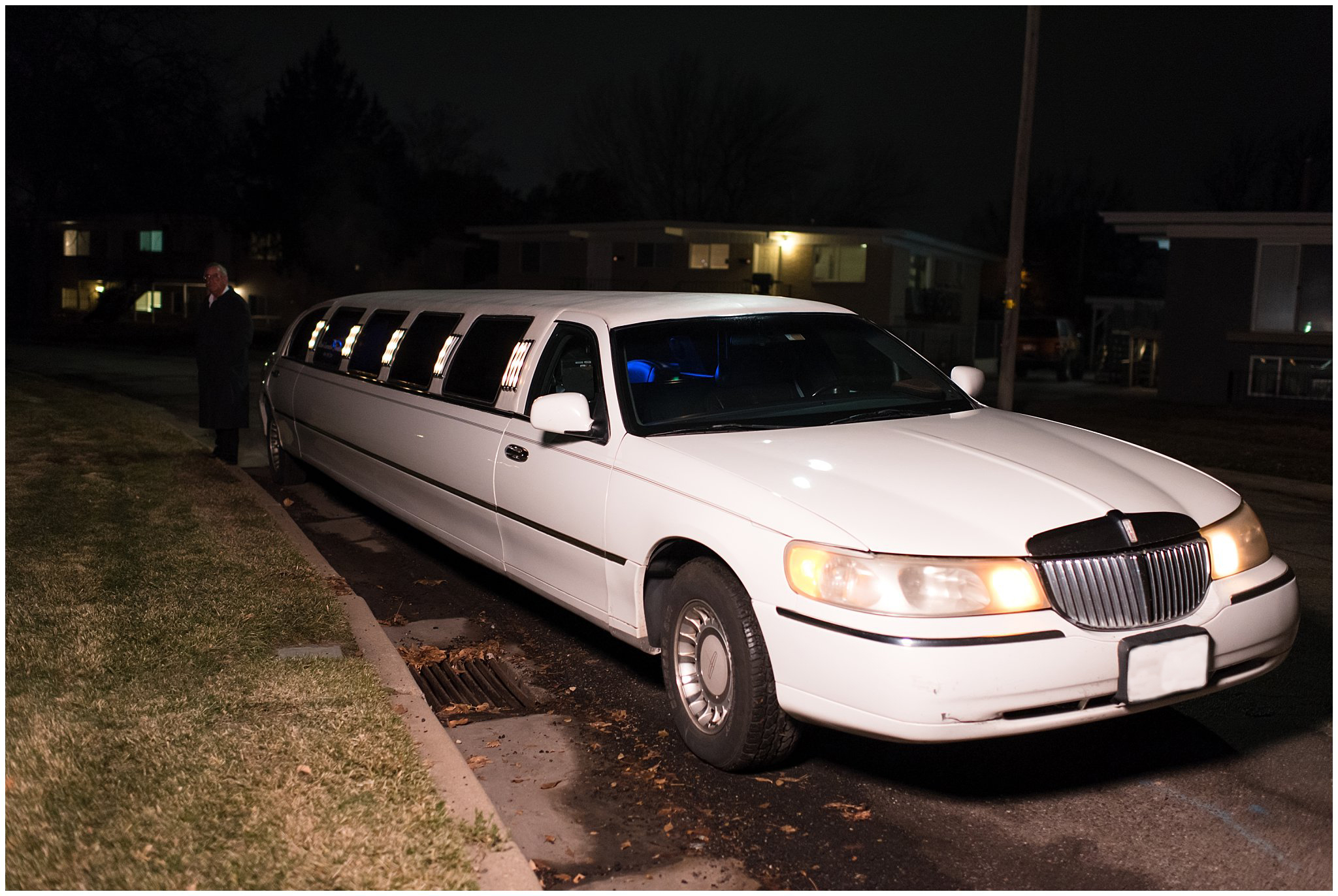 White limo waiting for wedding exit | Ogden Temple Winter Wedding | Emerald Green and Pink Wedding | Jessie and Dallin Photography