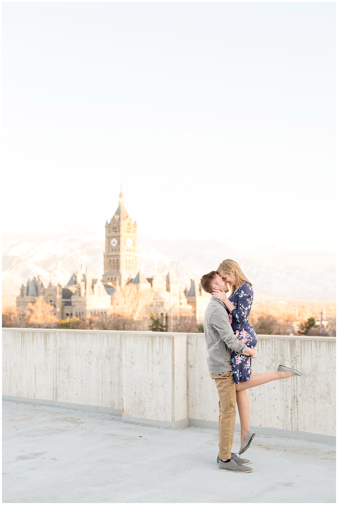 Salt Lake City Rooftop | Couple kisses on rooftop | Jessie and Dallin Photography