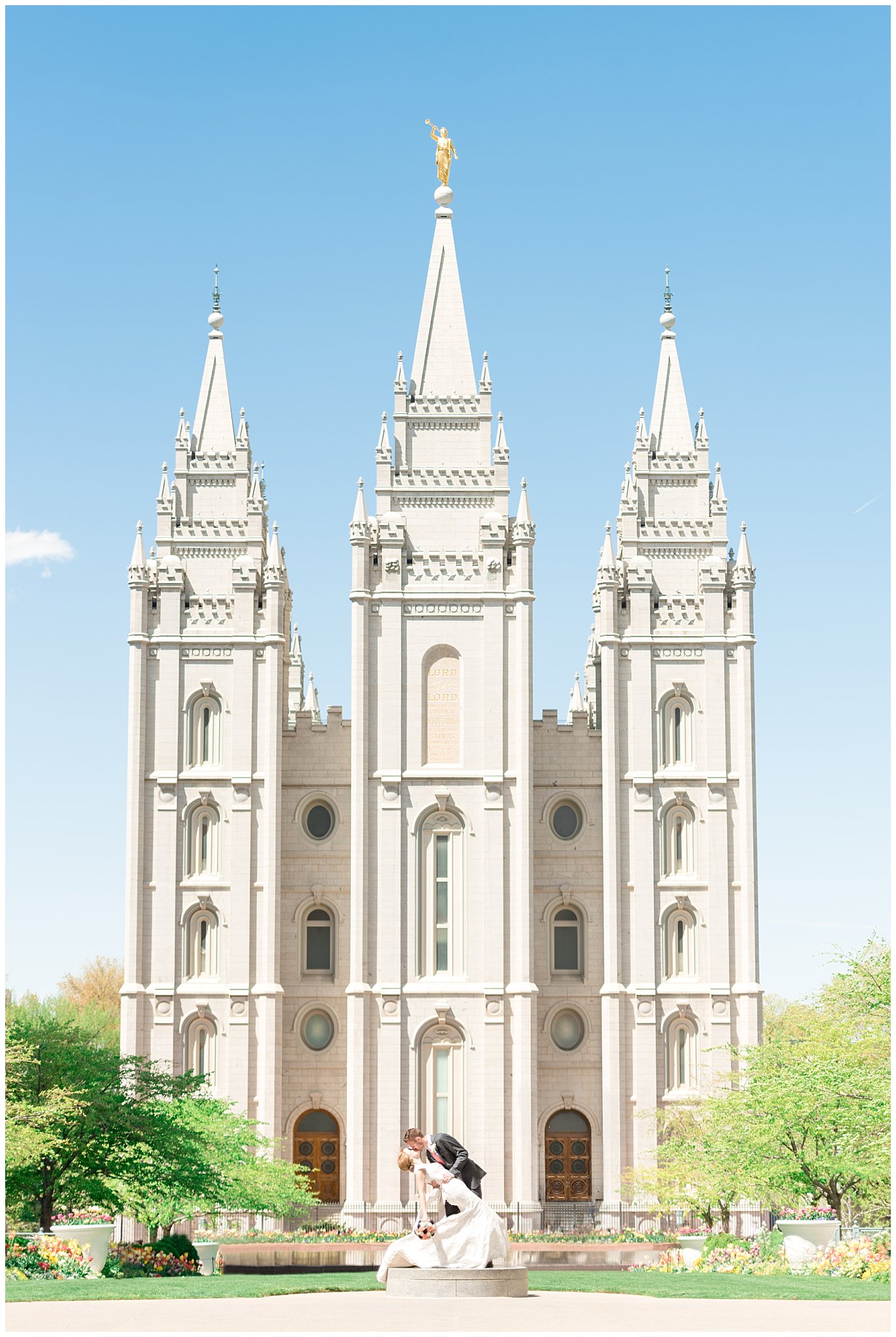 Salt Lake City LDS Temple | Bride and groom in front of temple | Jessie and Dallin Photography