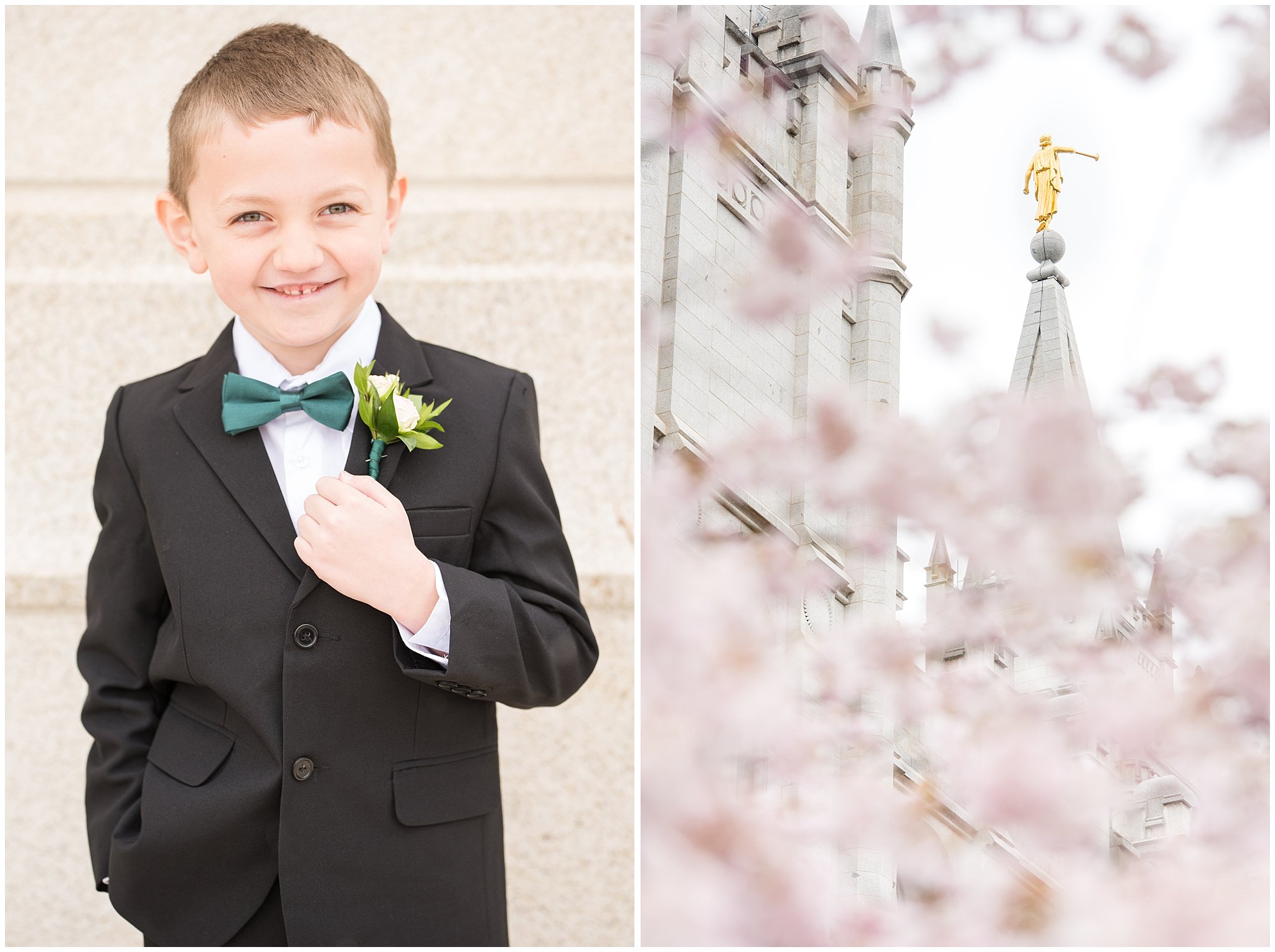 Salt Lake City Temple | Temple in the spring and ring bearer | Jessie and Dallin Photography