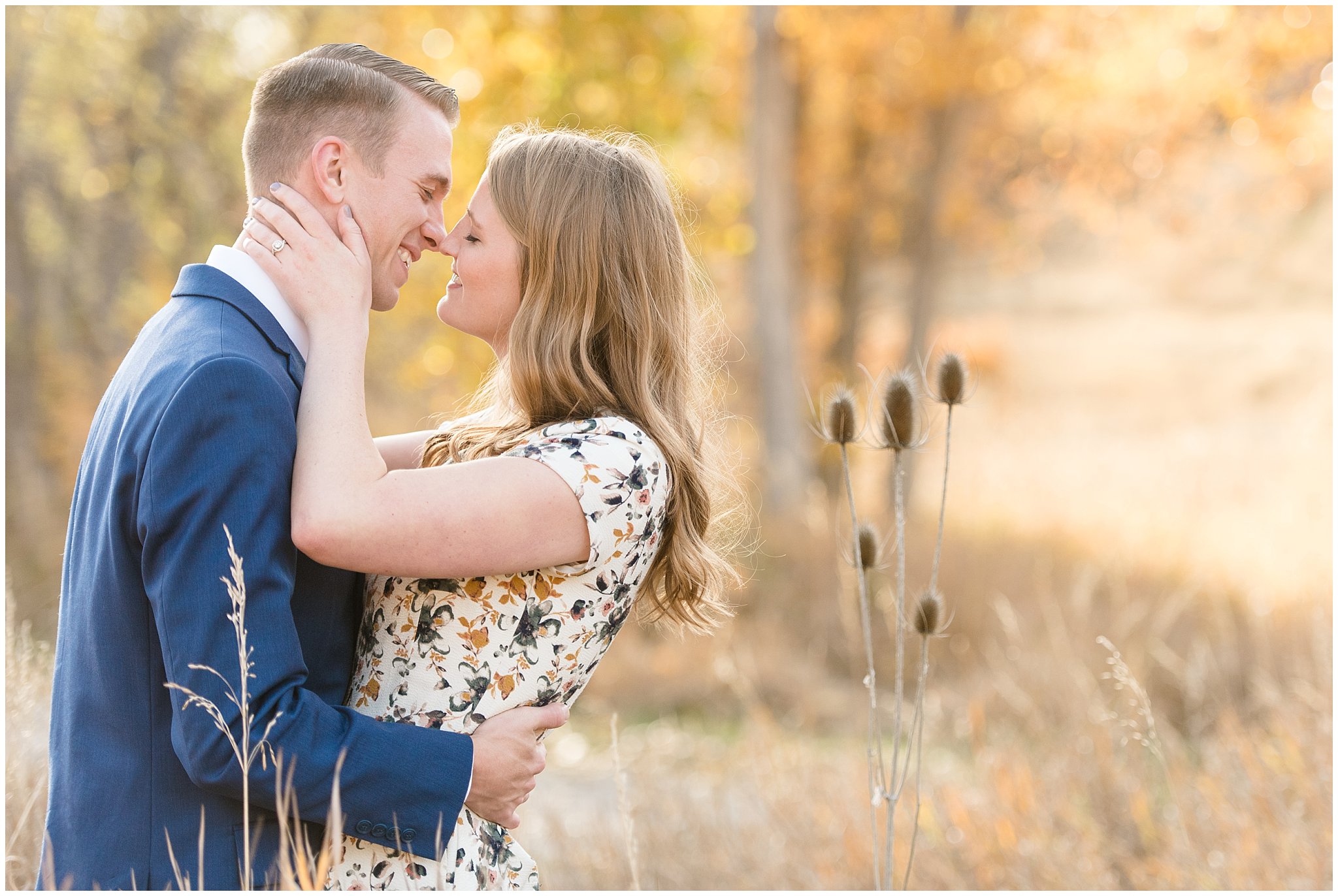Utah fall engagement photography | Couple leaning for a kiss | Jessie and Dallin Photography
