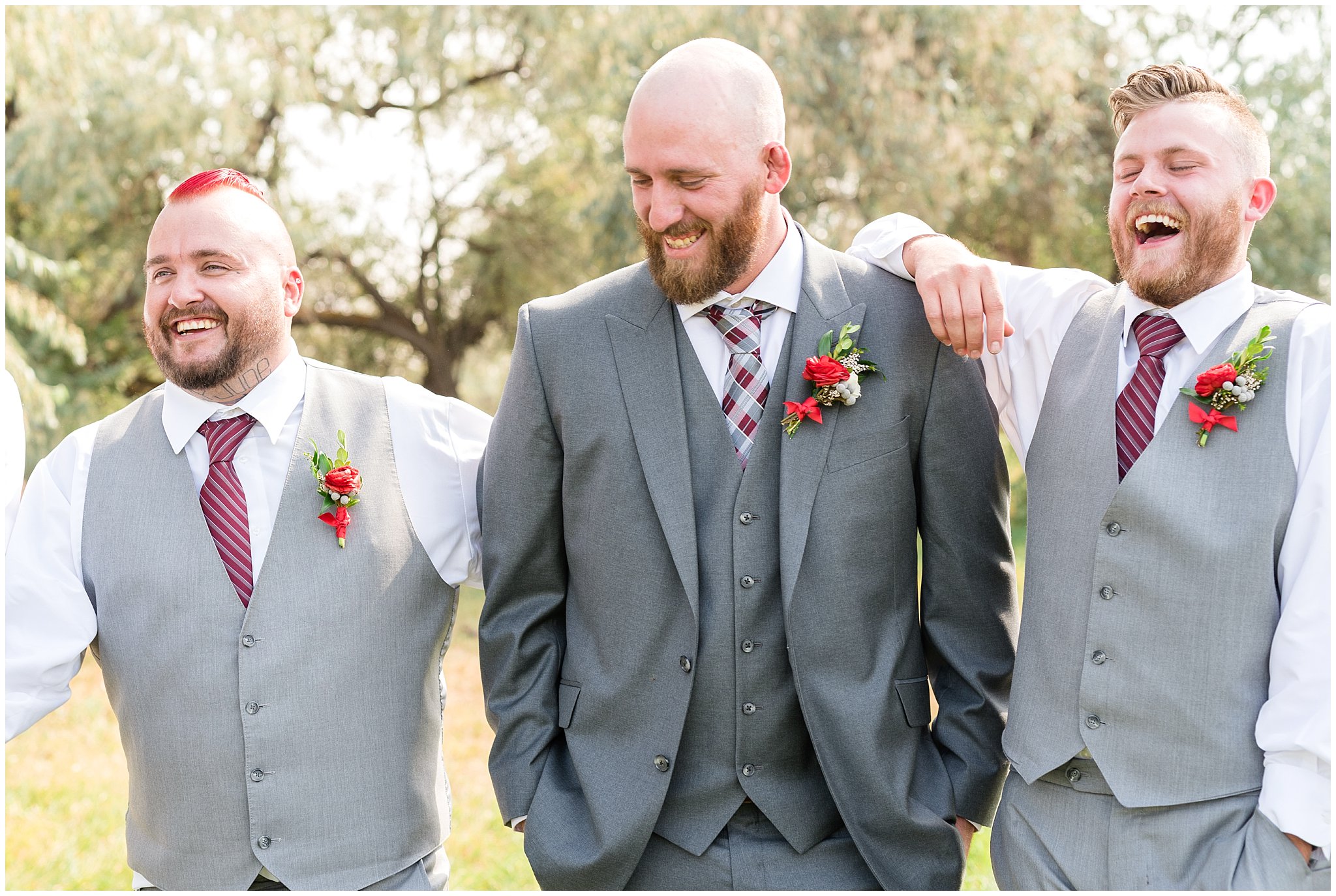 Davis County Utah Wedding | Groom and groomsmen laughing | Jessie and Dallin Photography